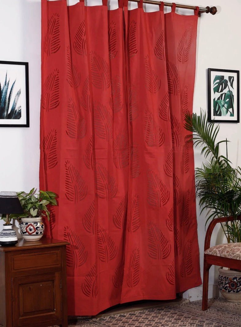 Applique Curtains - Red Leaves
