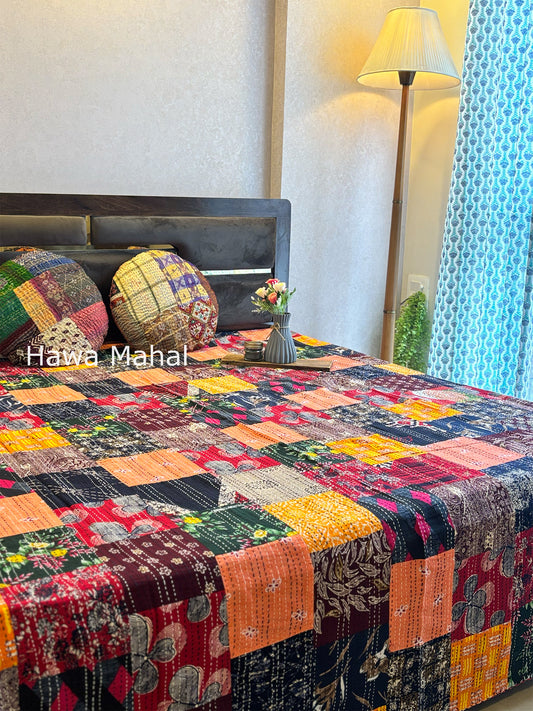 Multipatch Kantha Luxury Bedcover - 90x108 inch
