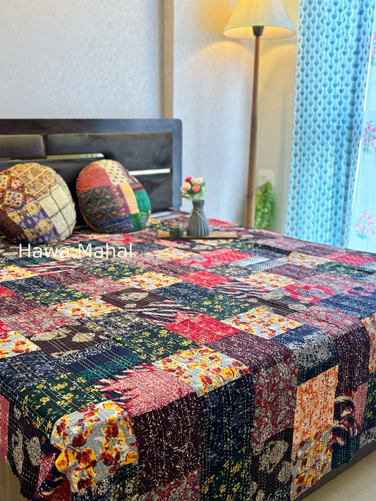 Multipatch Kantha Luxury Bedcover - 90x108 inch