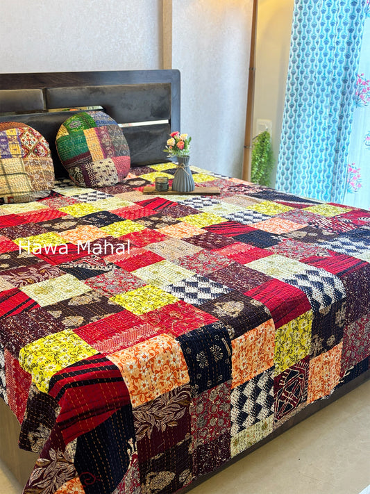 Multipatch Kantha Luxury Bedcover - 90x108 inch