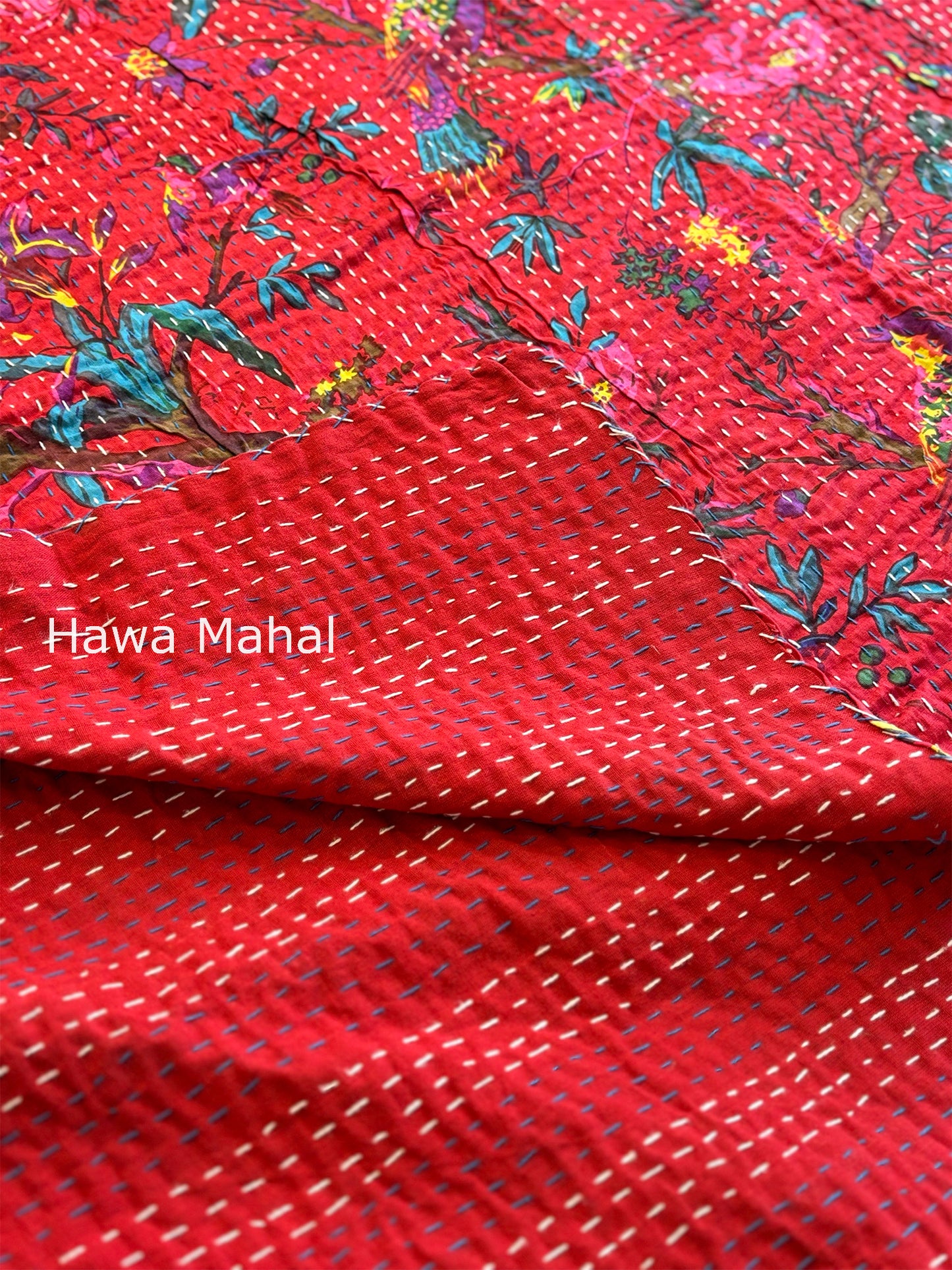 Red Kantha Luxury Bedcover - 90x108 inch