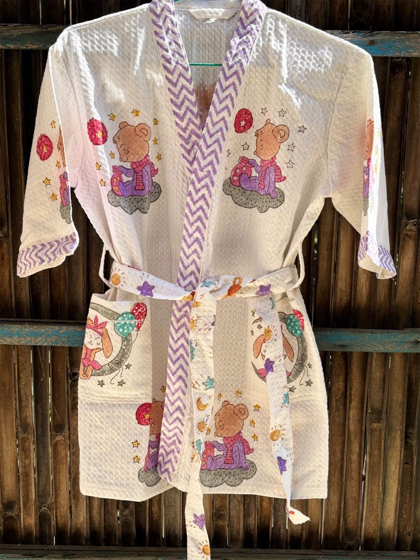 Hand Block Printed Kids Waffle Cotton Bathrobe