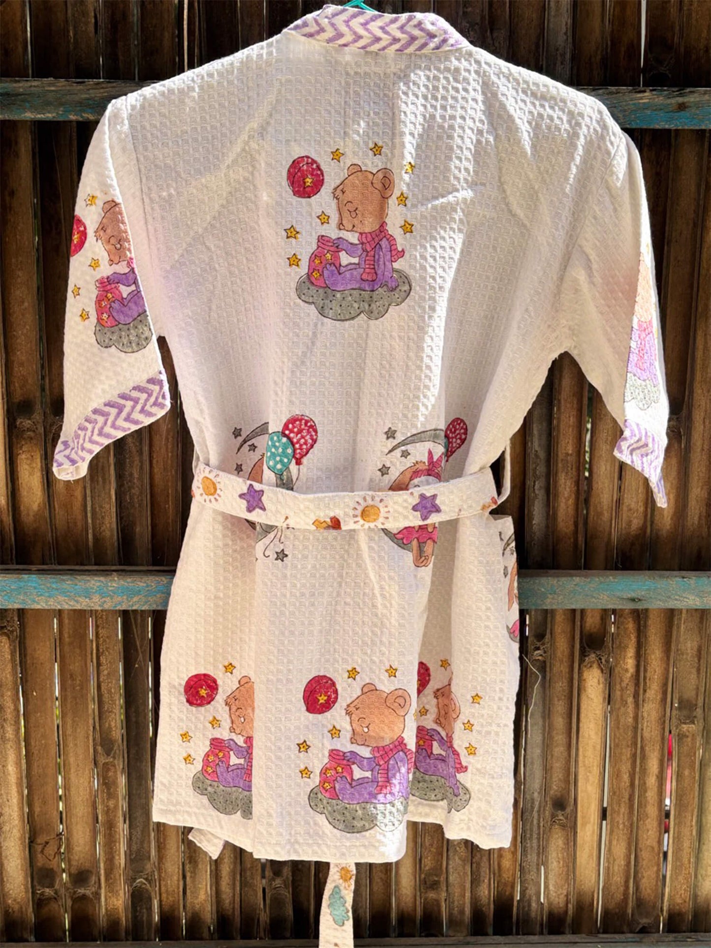 Hand Block Printed Kids Waffle Cotton Bathrobe