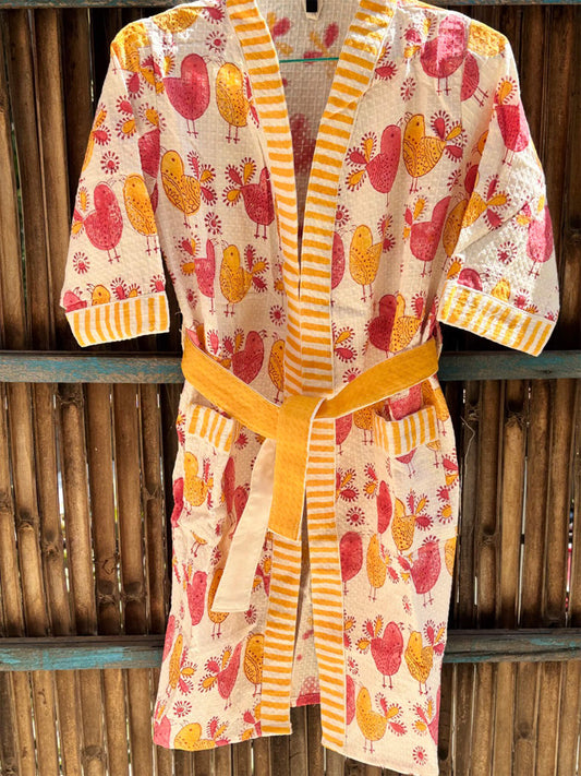 Hand Block Printed Kids Waffle Cotton Bathrobe