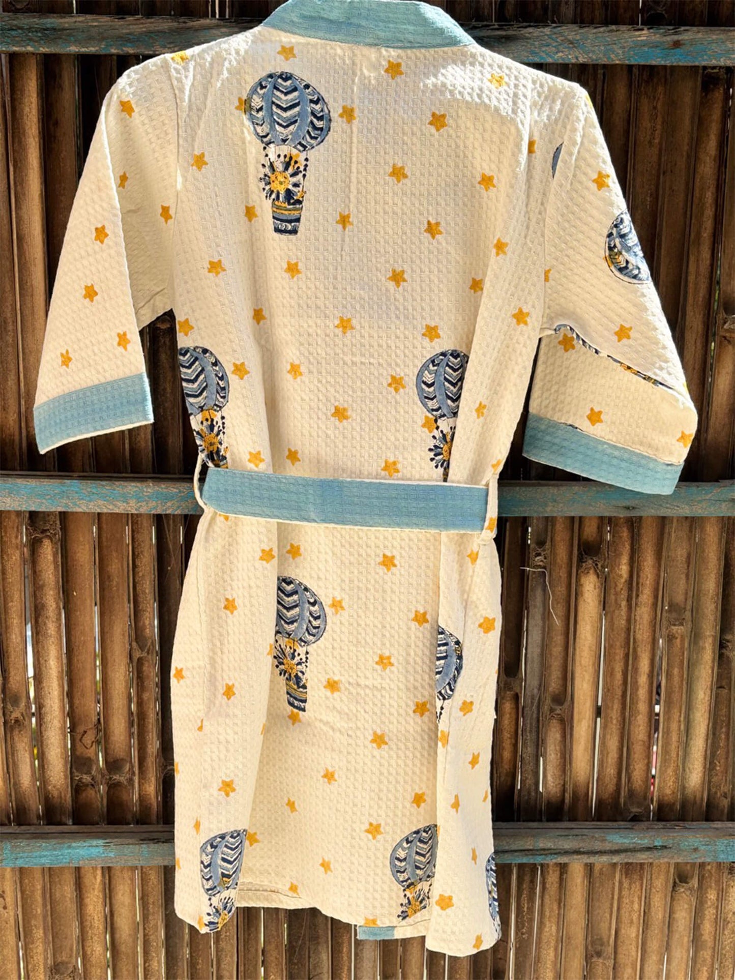 Hand Block Printed Kids Waffle Cotton Bathrobe