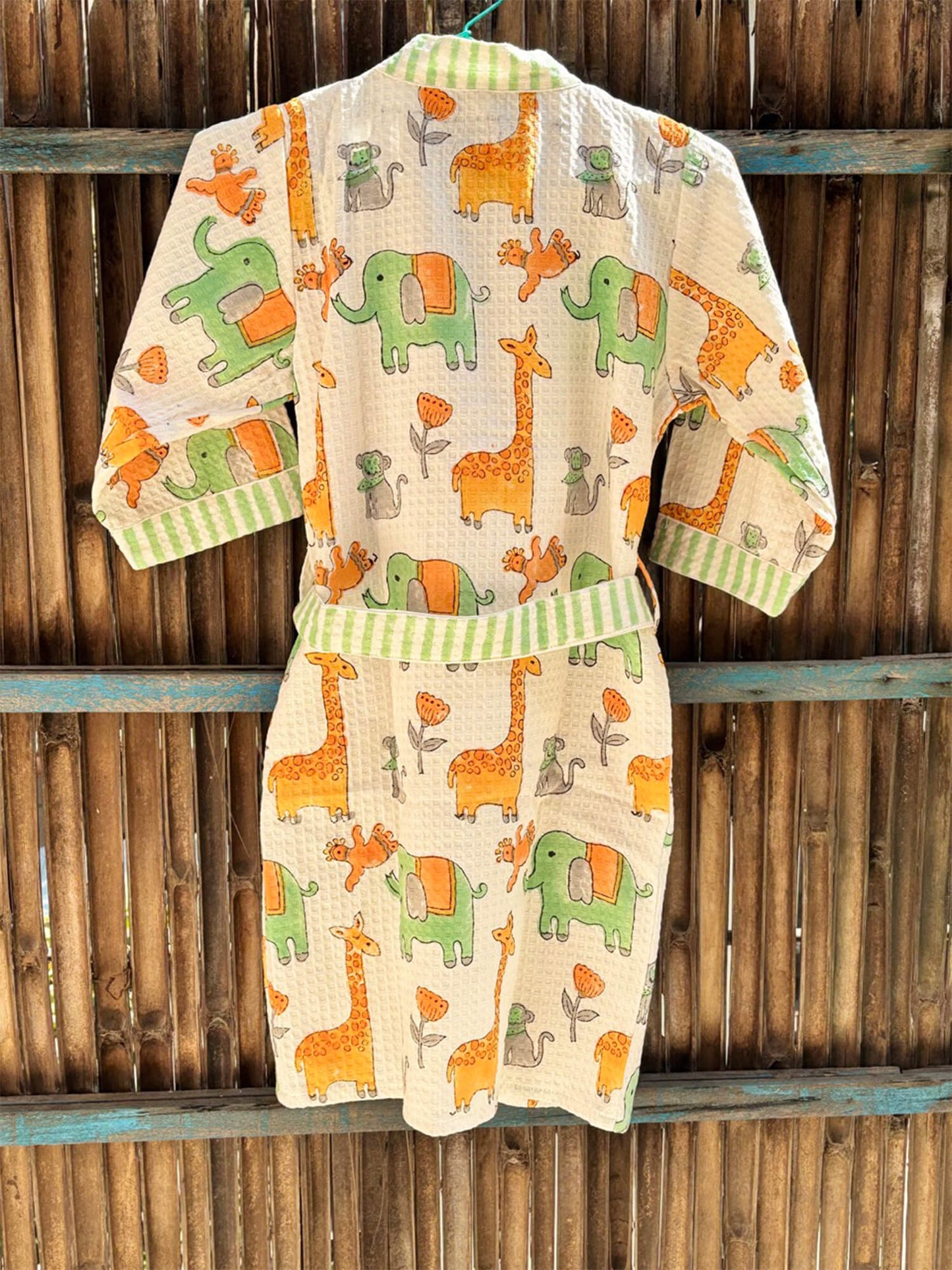 Hand Block Printed Kids Waffle Cotton Bathrobe