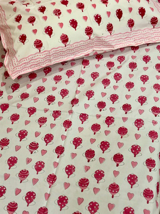 Handblock Kids Single Bedsheet – Pink Balloons