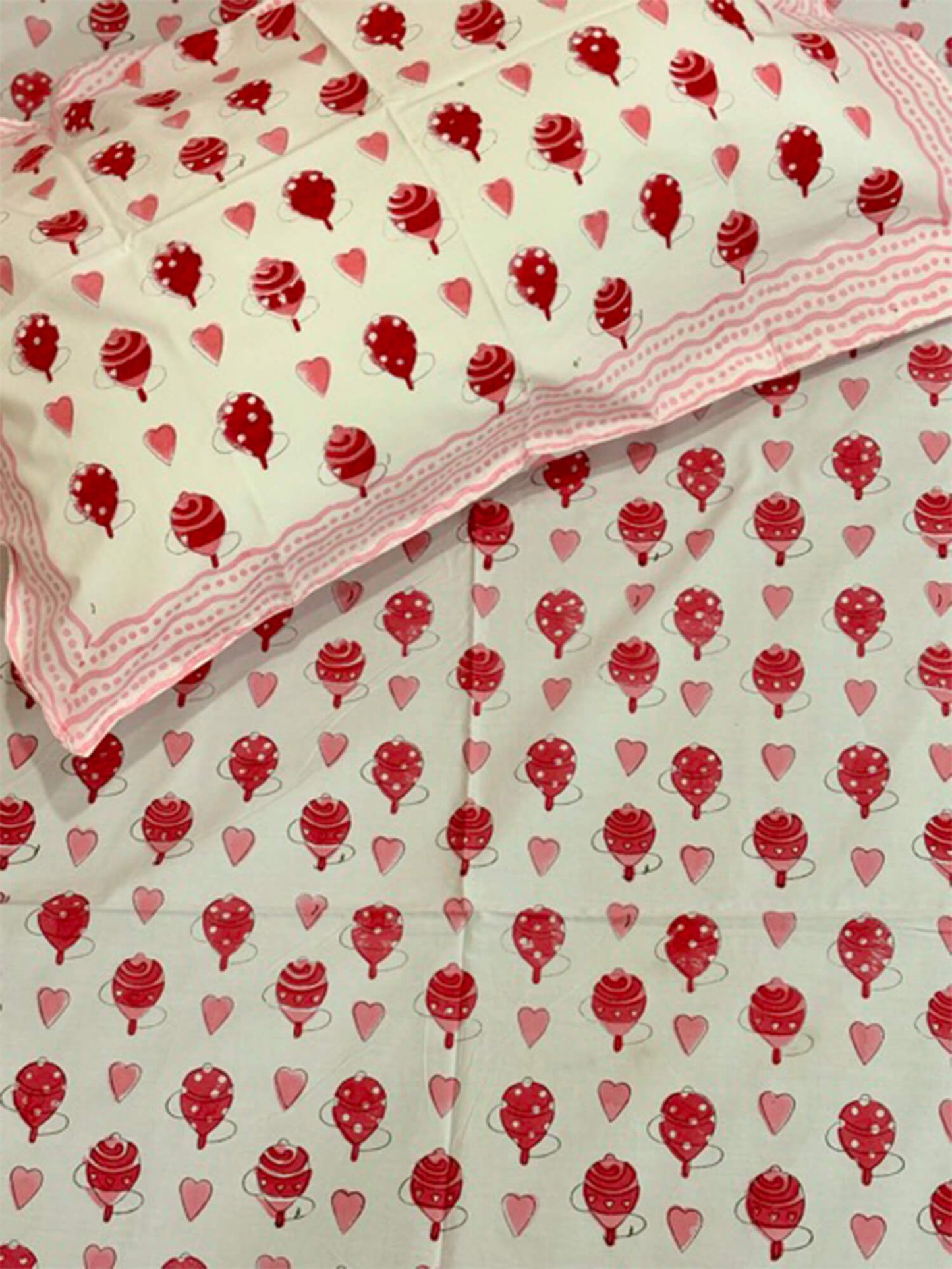 Handblock Kids Single Bedsheet – Pink Balloons