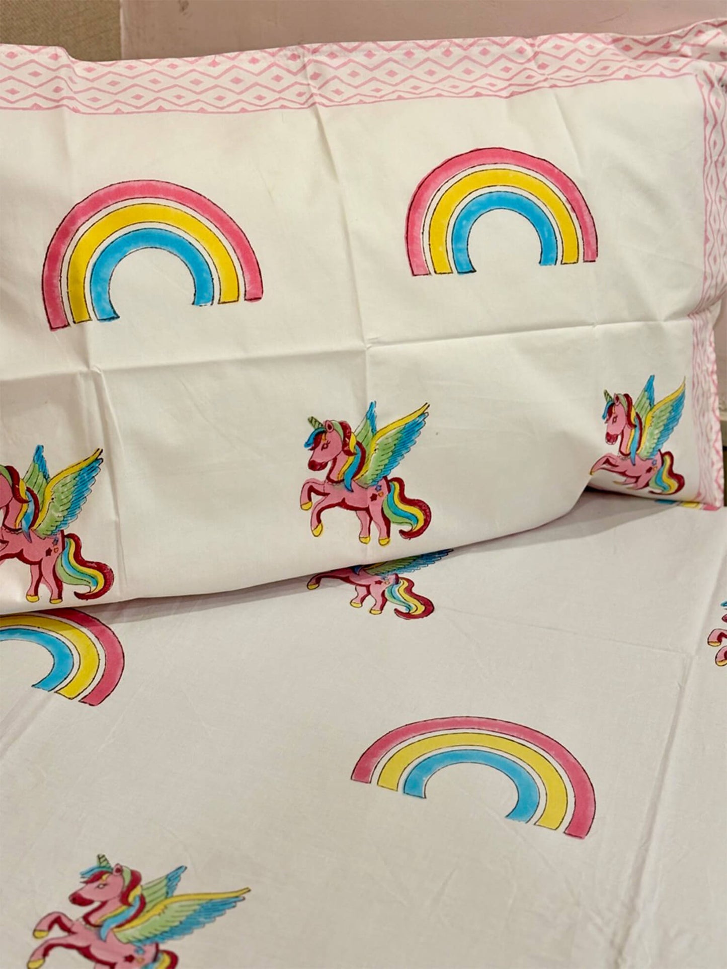 Handblock Kids Single Bedsheet – Unicorn