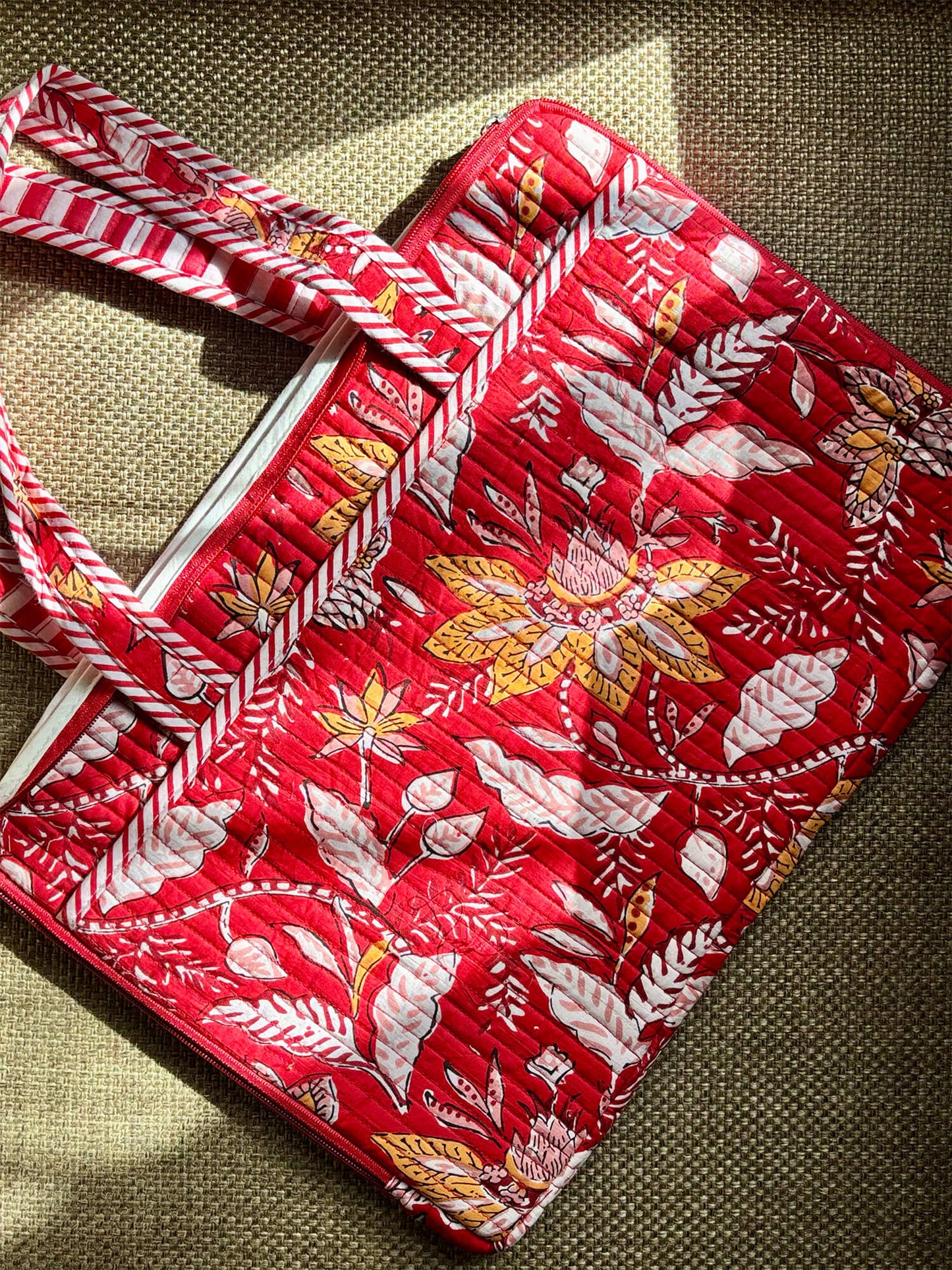 Handblock Quilted Cotton Laptop Sleeve – 14 Inch - Red
