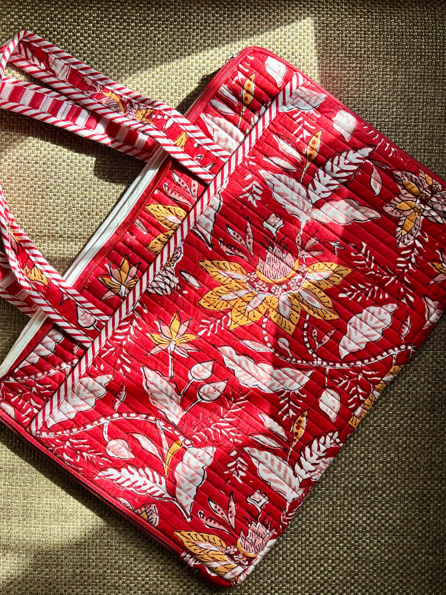 Handblock Quilted Cotton Laptop Sleeve – 14 Inch - Red