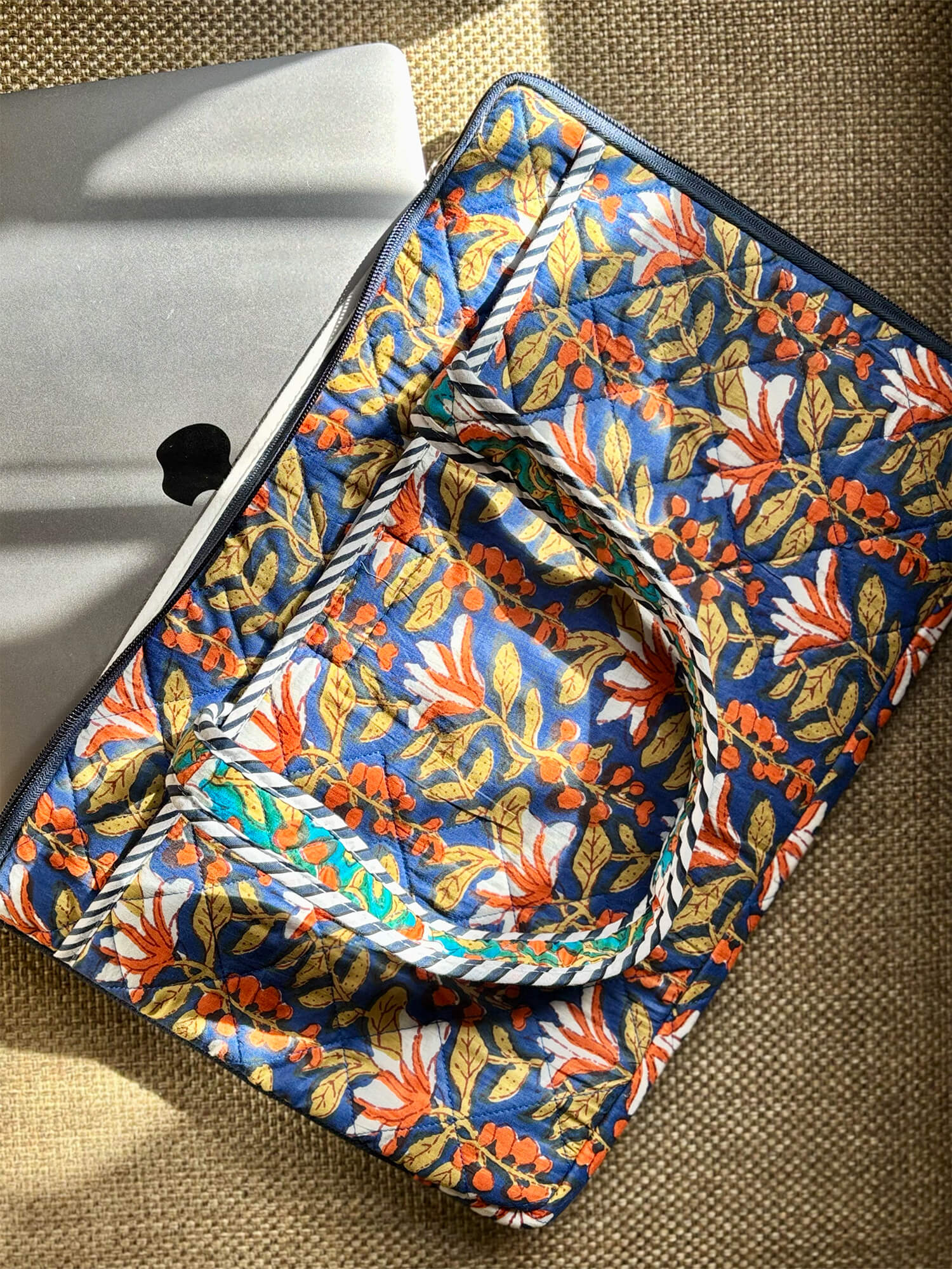 Handblock Quilted Cotton Laptop Sleeve – 14 Inch - Multicolor