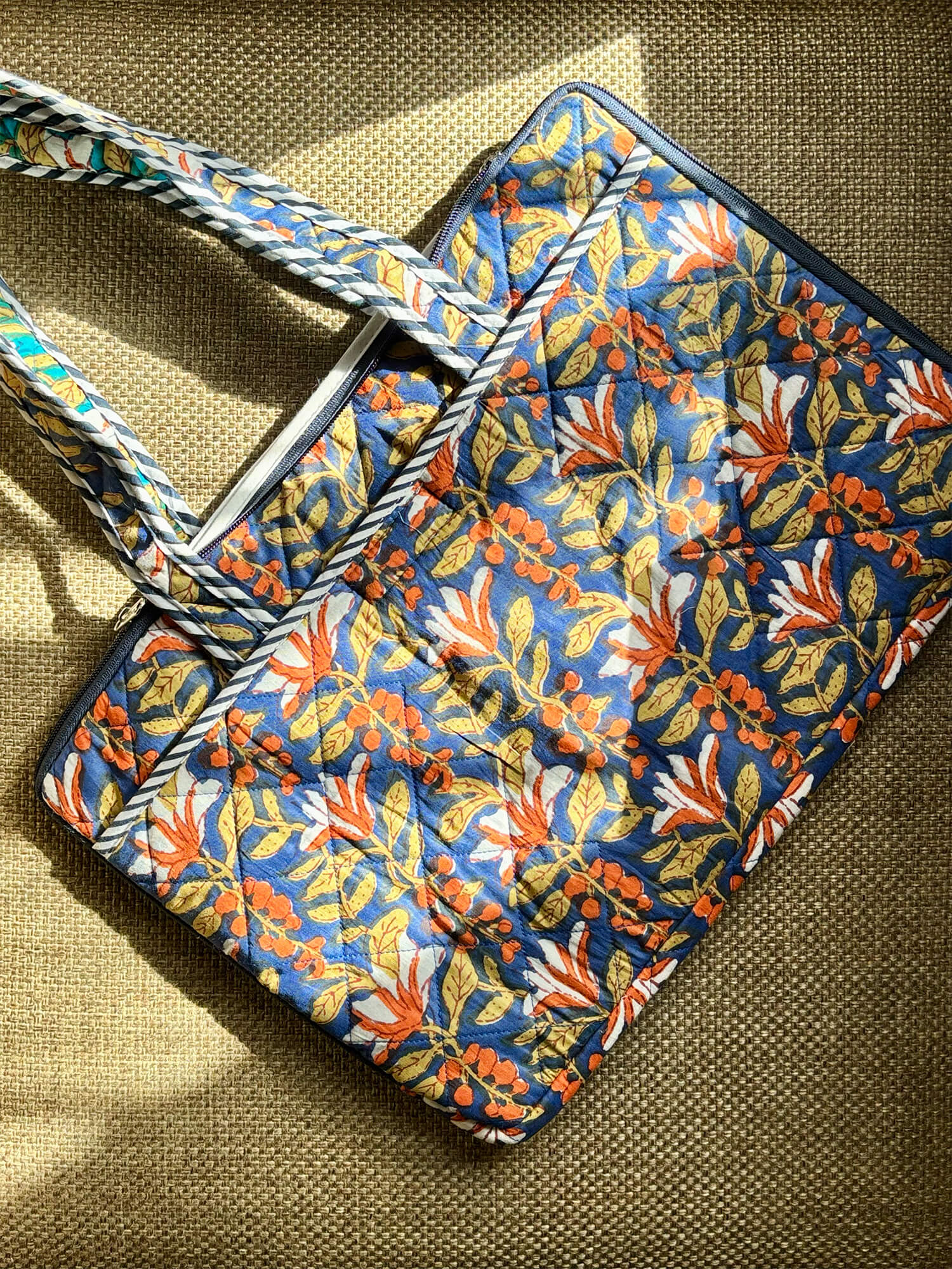 Handblock Quilted Cotton Laptop Sleeve – 14 Inch - Multicolor