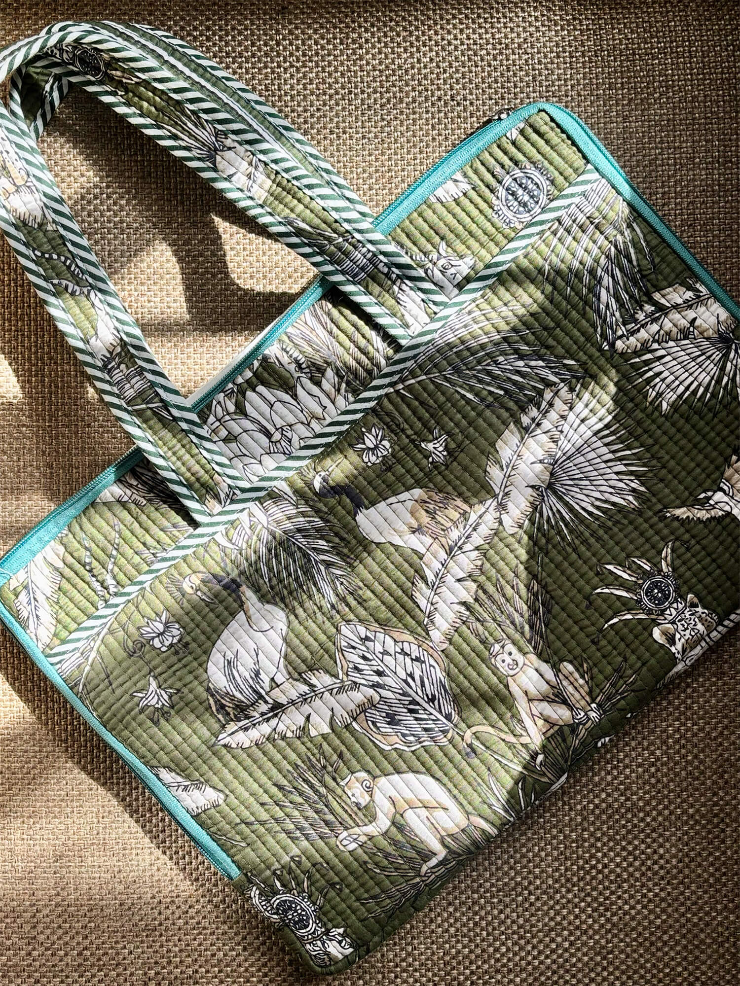Handblock Quilted Cotton Laptop Sleeve – 14 Inch - Green