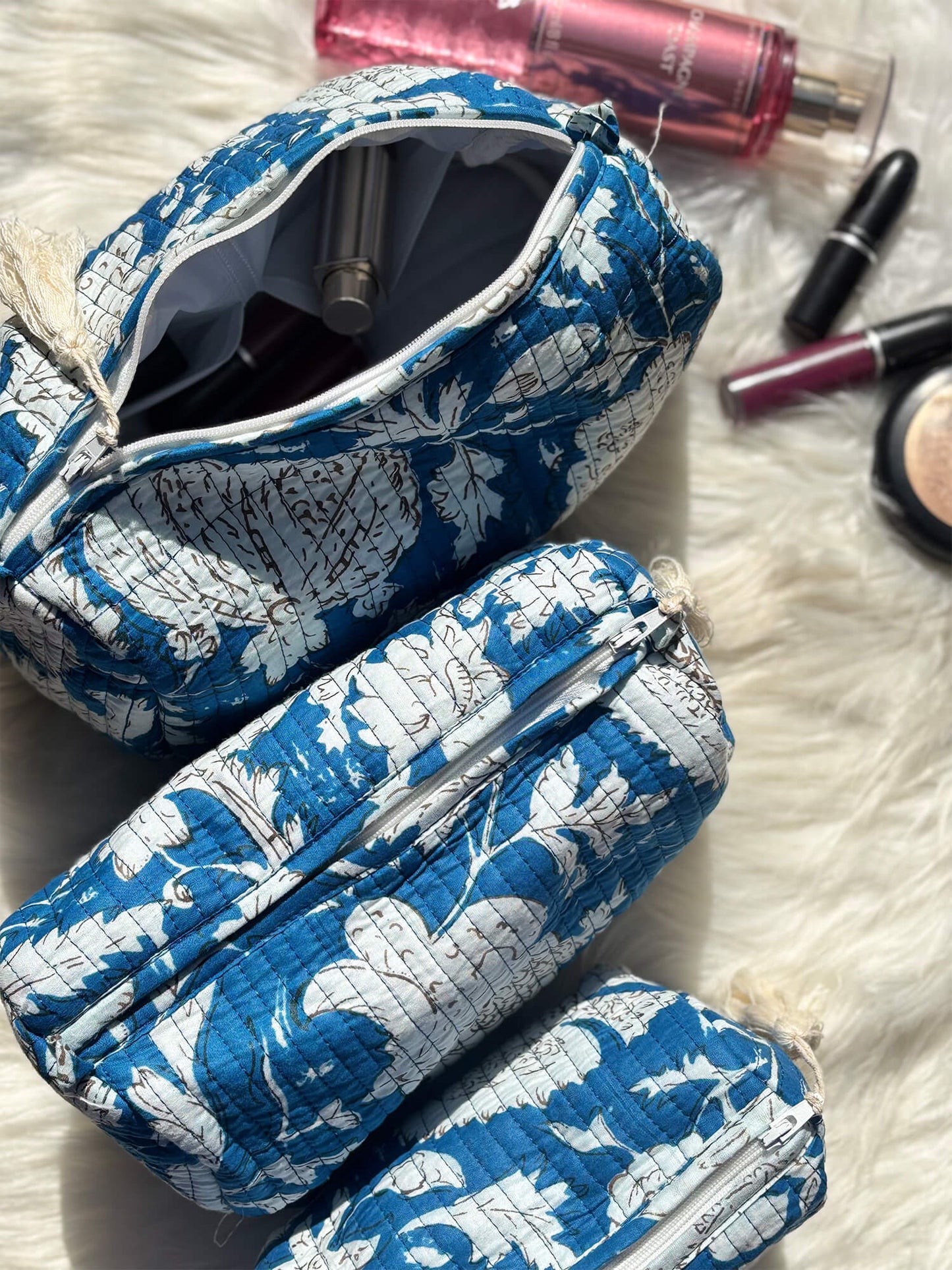 Hand Block Printed Quilted Multiutility Pouch Set – Pack of 3