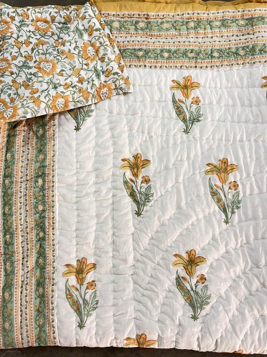 Sunhera Bagh Collection - Matching Double Bed Quilt & Bedsheet Set