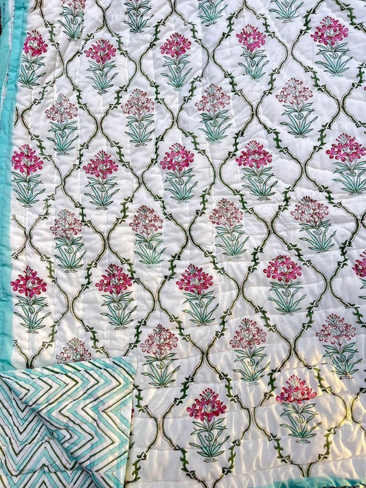 Mughal Bagh Collection - Matching Double Bed Quilt & Bedsheet Set
