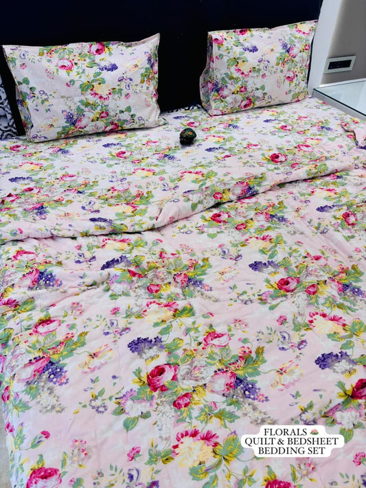 Floral Collection - Matching Double Bed Quilt & Bedsheet Set