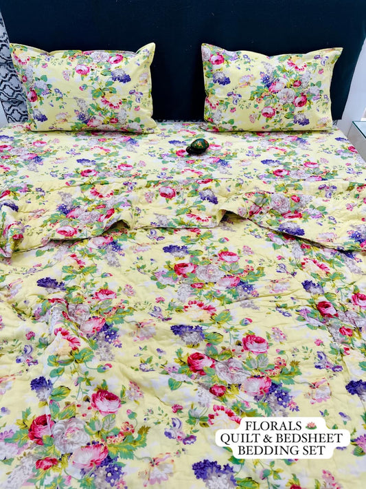 Floral Collection - Matching Double Bed Quilt & Bedsheet Set