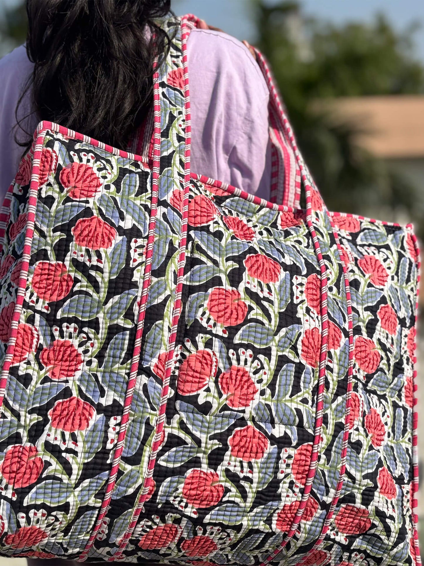 Hand Block Printed Quilted Tote Bag