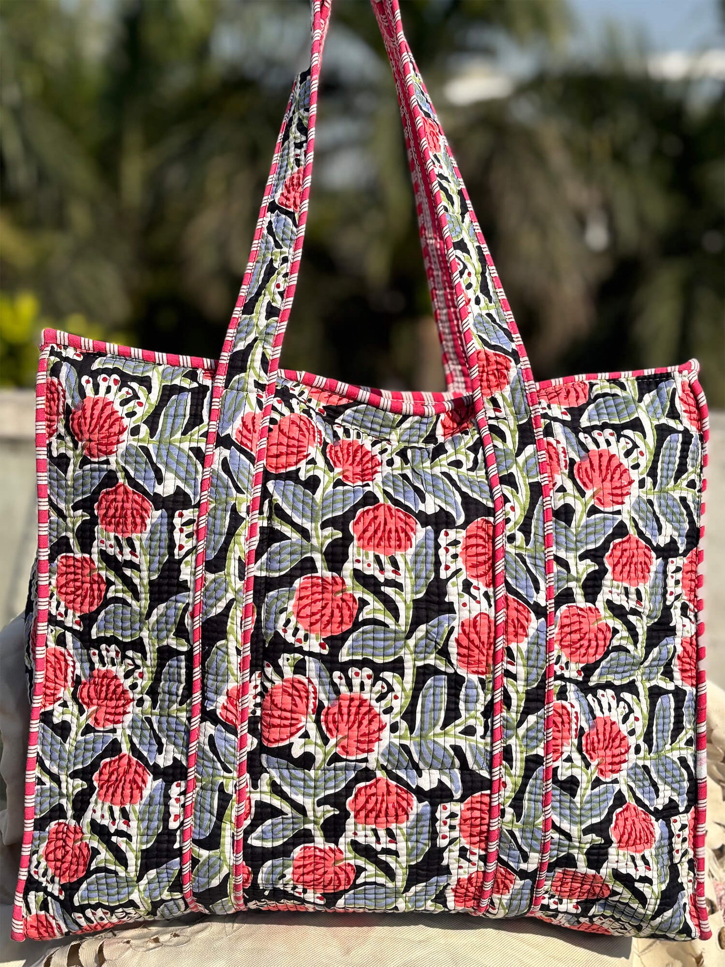 Hand Block Printed Quilted Tote Bag