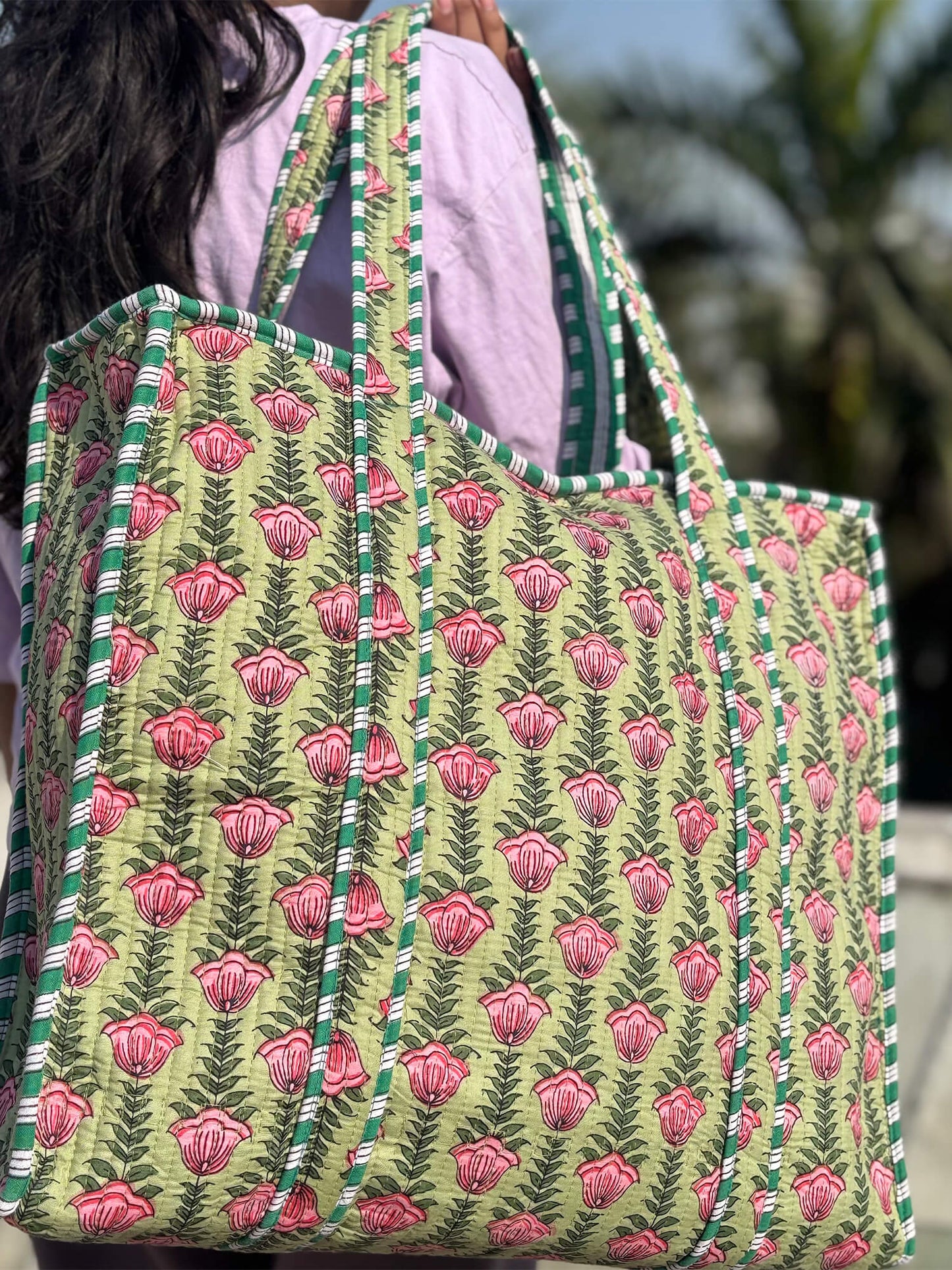 Hand Block Printed Quilted Tote Bag