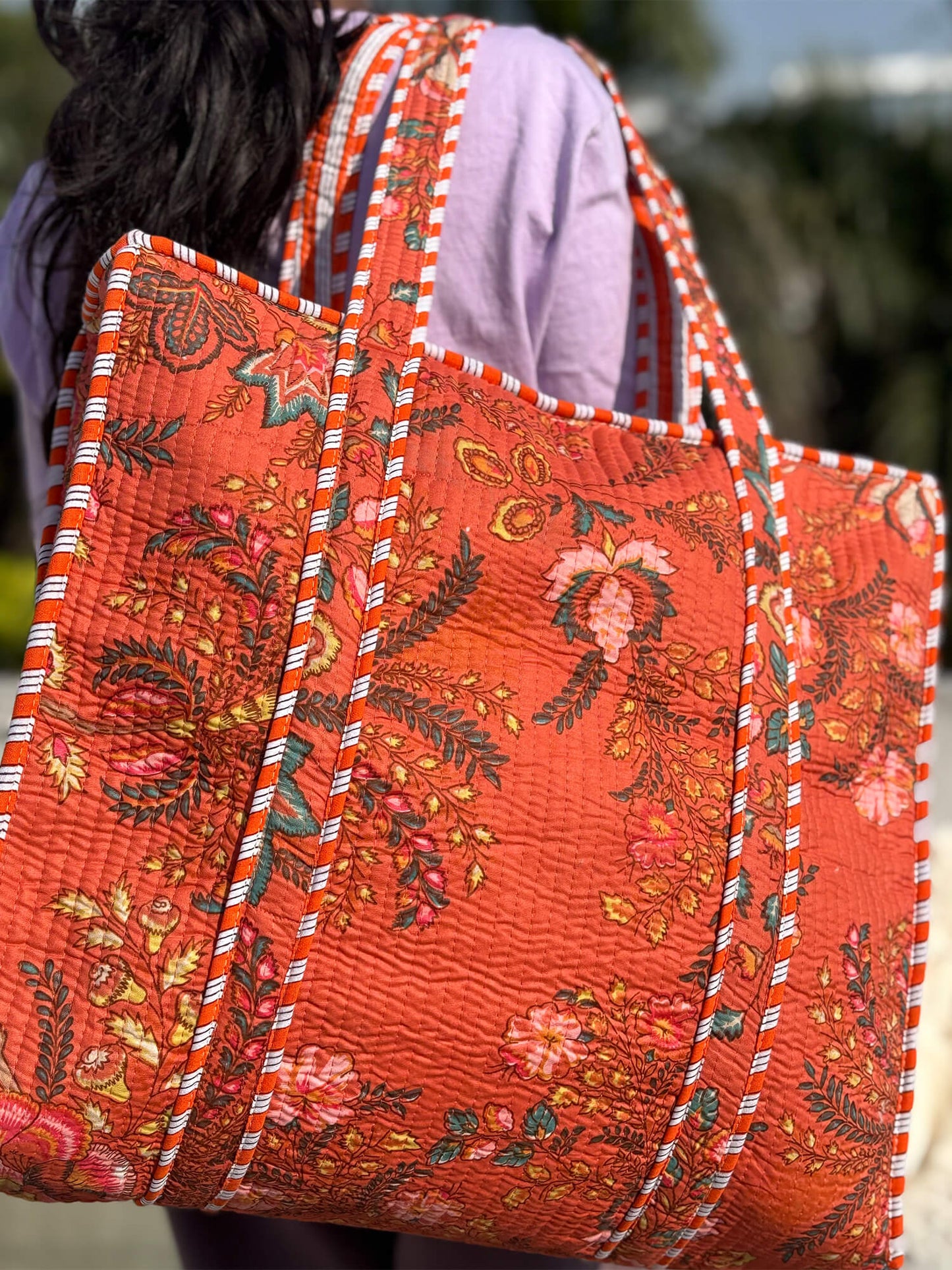 Hand Block Printed Quilted Tote Bag