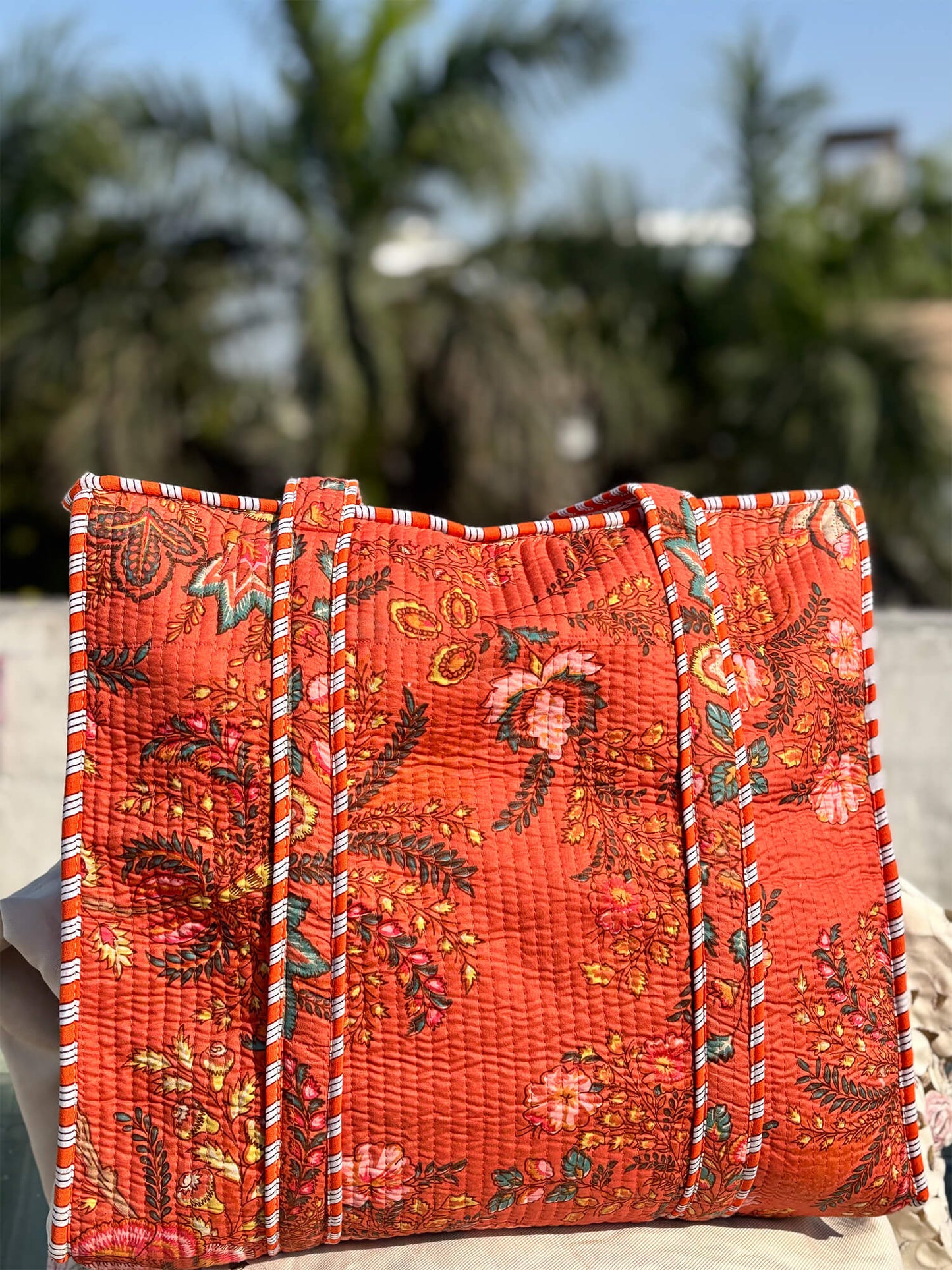 Hand Block Printed Quilted Tote Bag