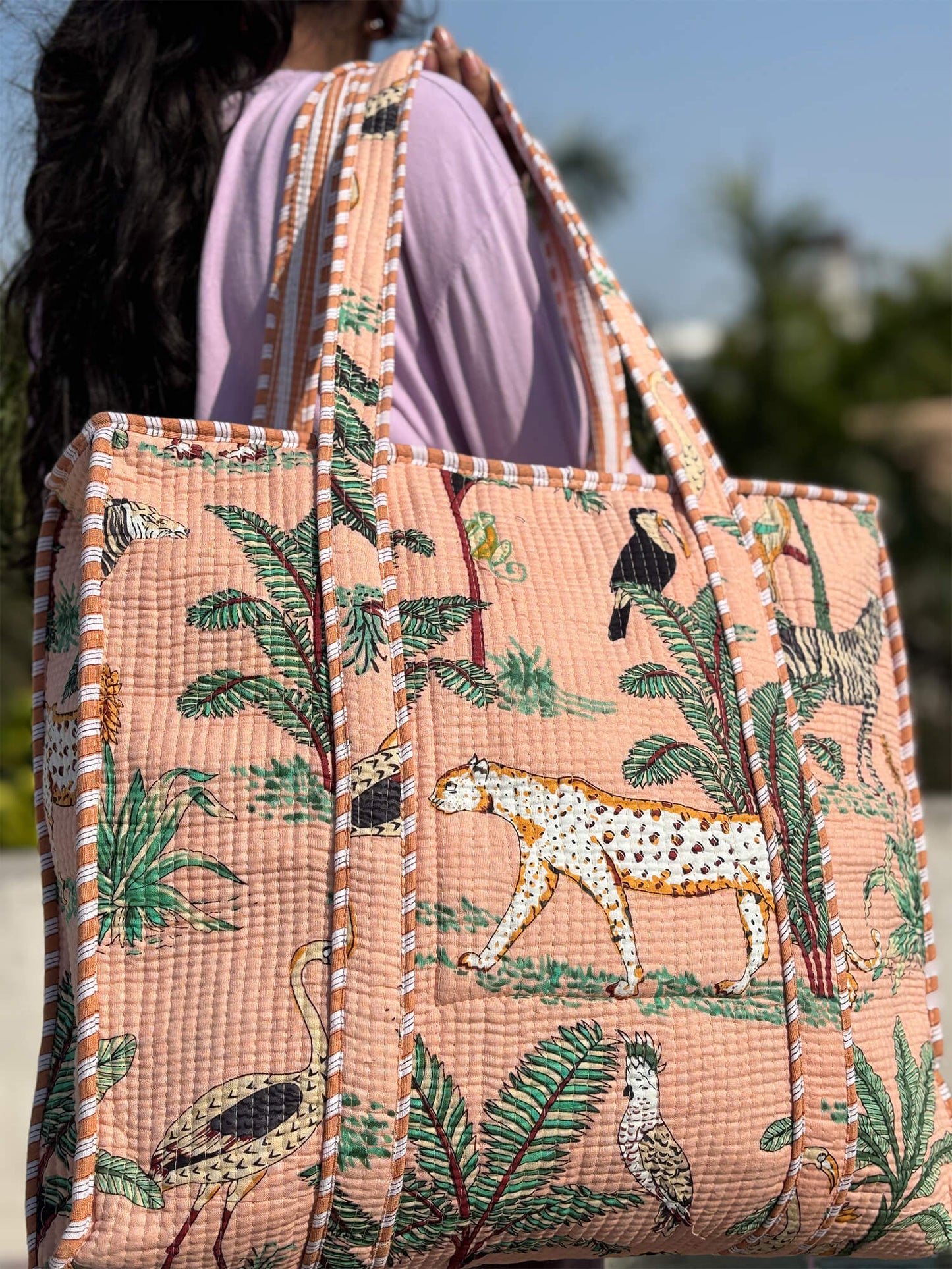 Hand Block Printed Quilted Tote Bag