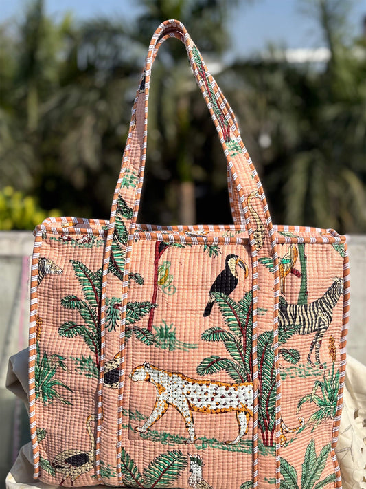 Hand Block Printed Quilted Tote Bag