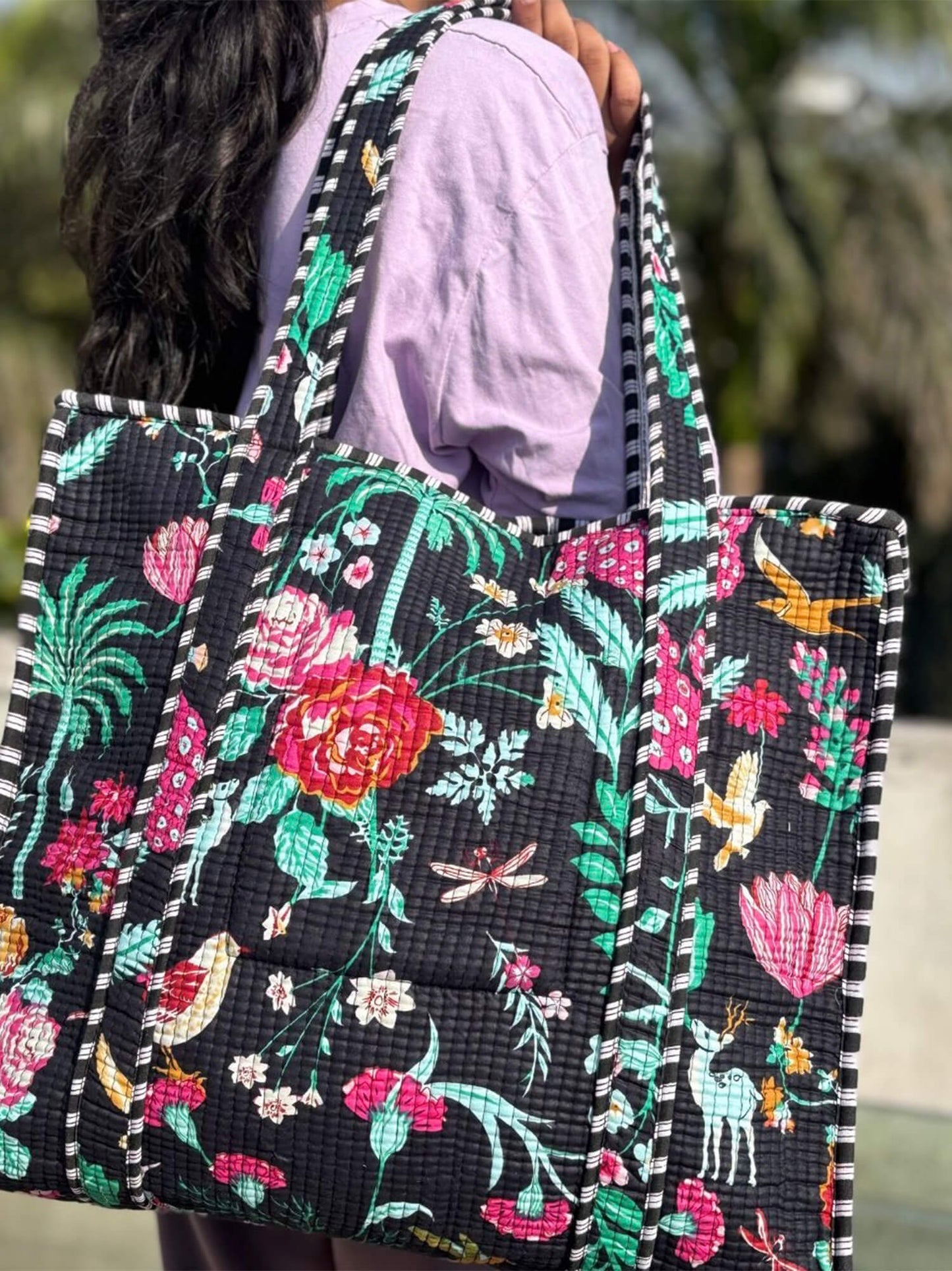 Hand Block Printed Quilted Tote Bag