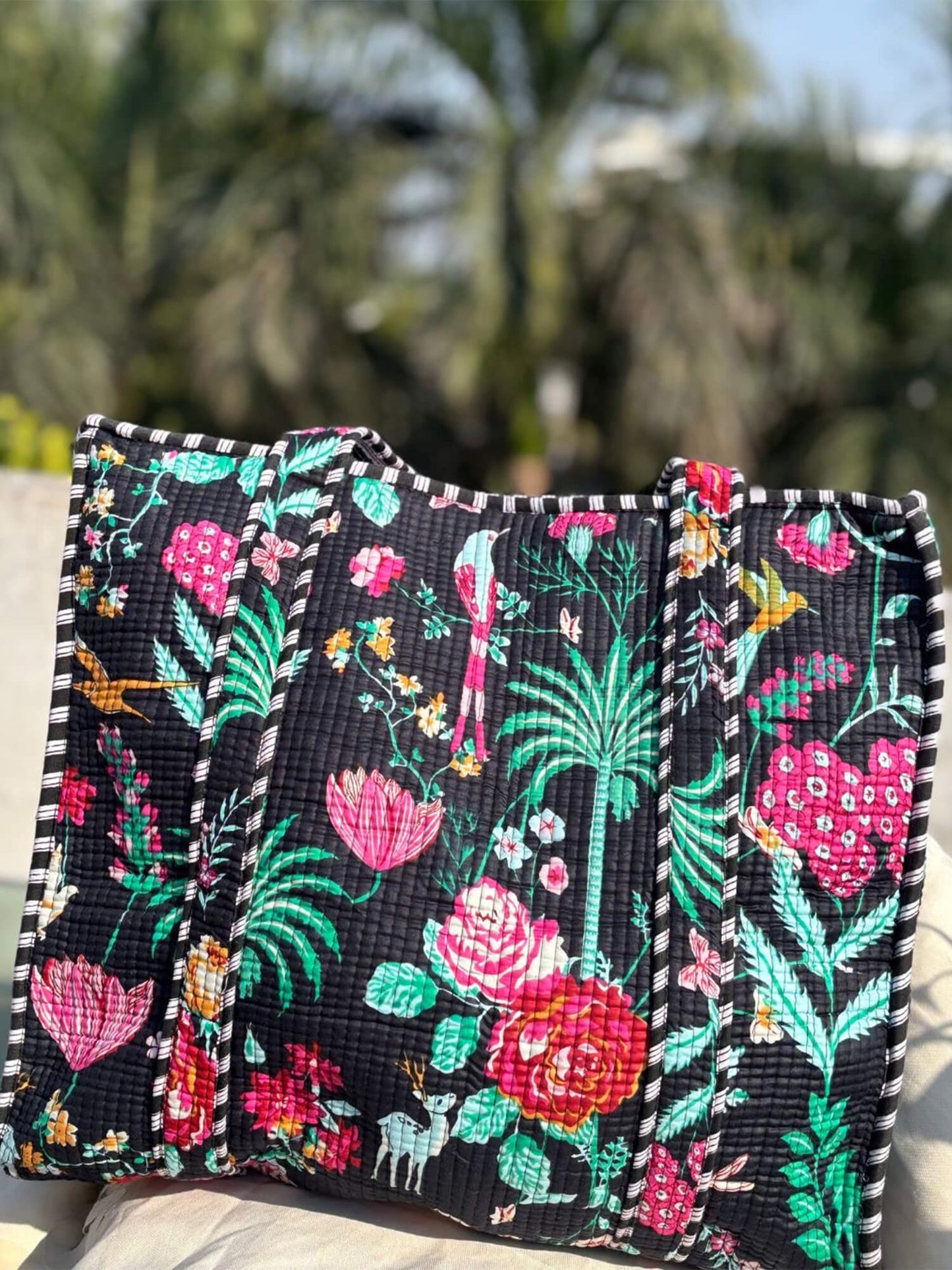 Hand Block Printed Quilted Tote Bag