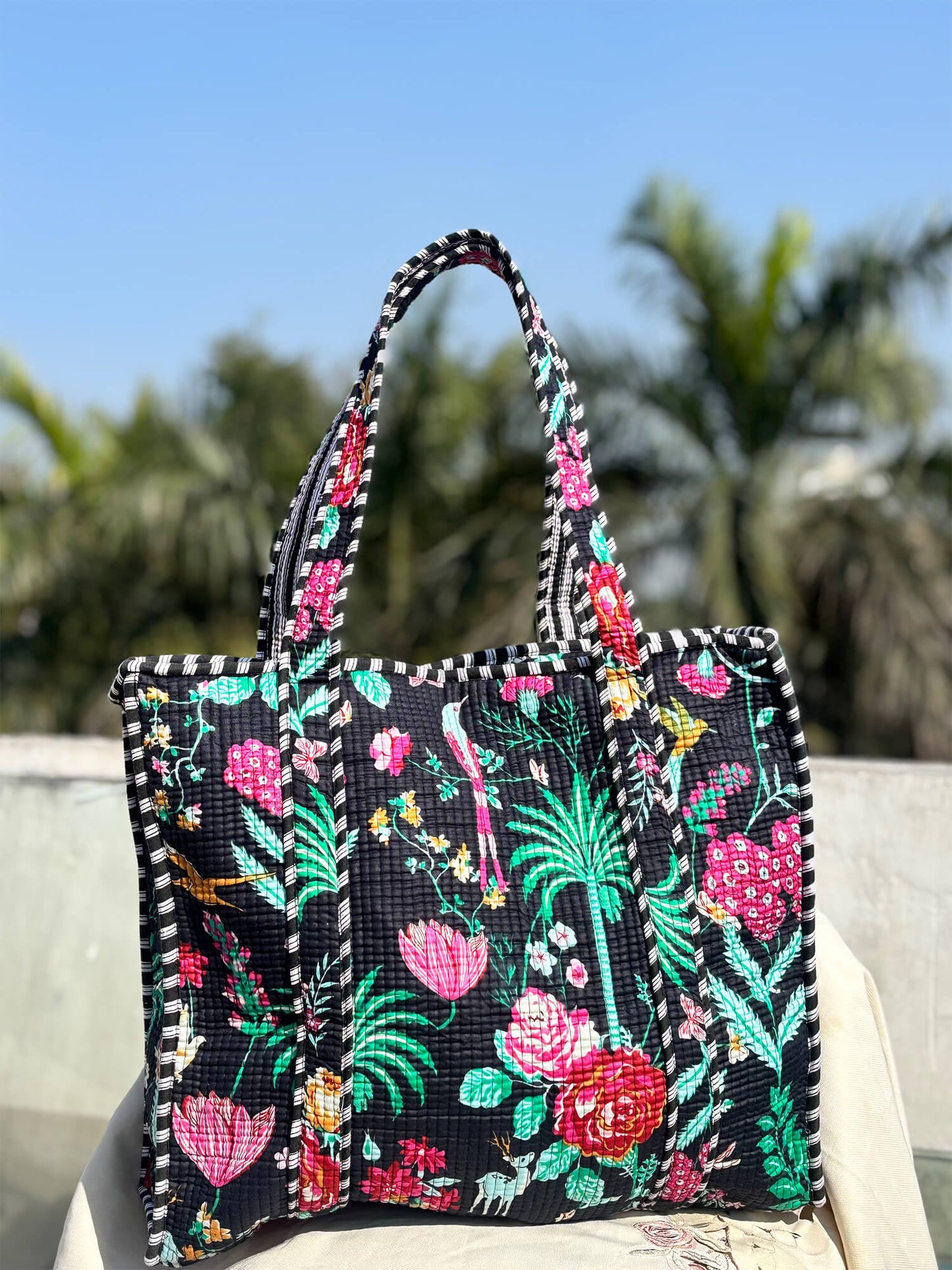 Hand Block Printed Quilted Tote Bag