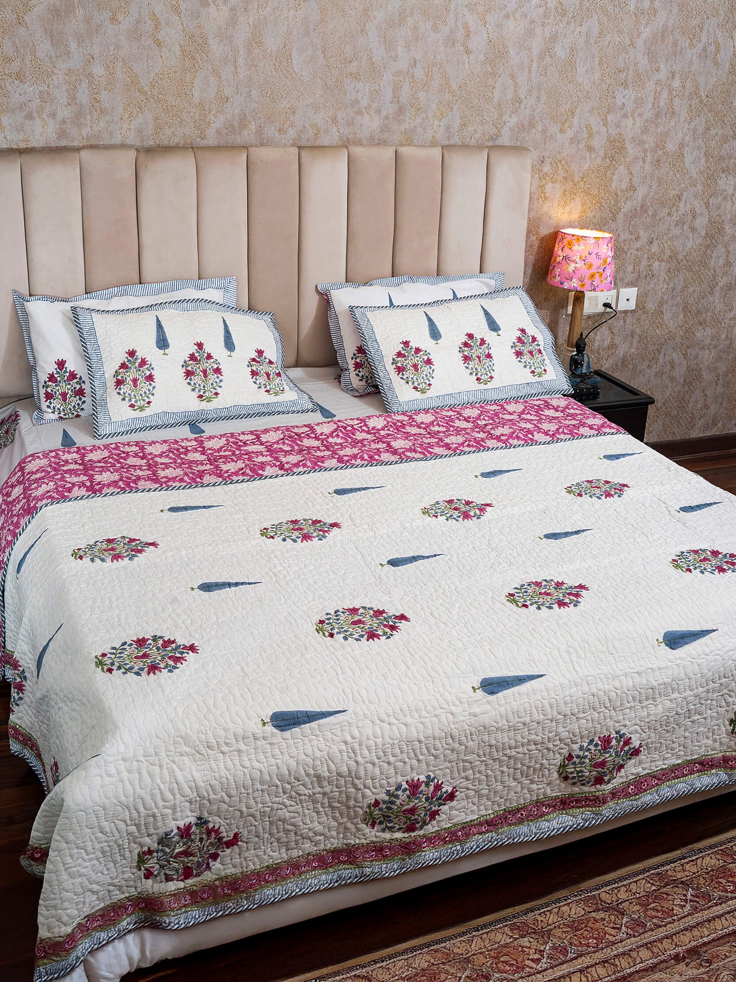 Hunar Bagh Collection - Handcrafted Quilted Cotton Bedcover with Two Pillow Covers