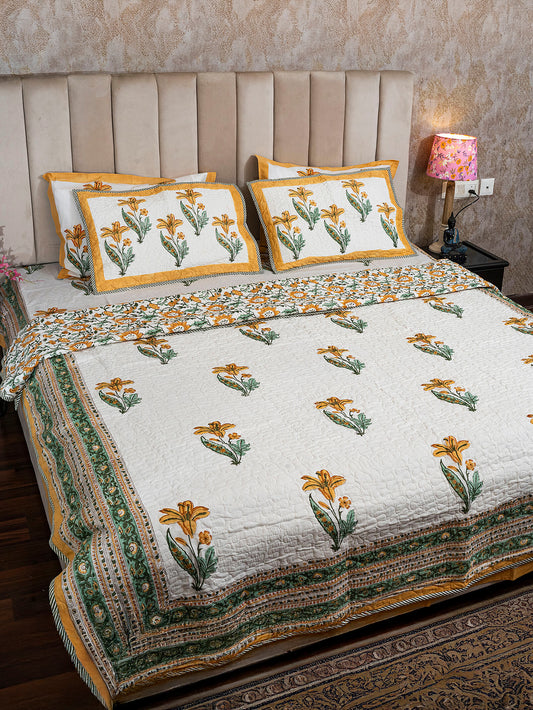 Sunhera Bagh Collection - Handcrafted Quilted Cotton Bedcover with Two Pillow Covers