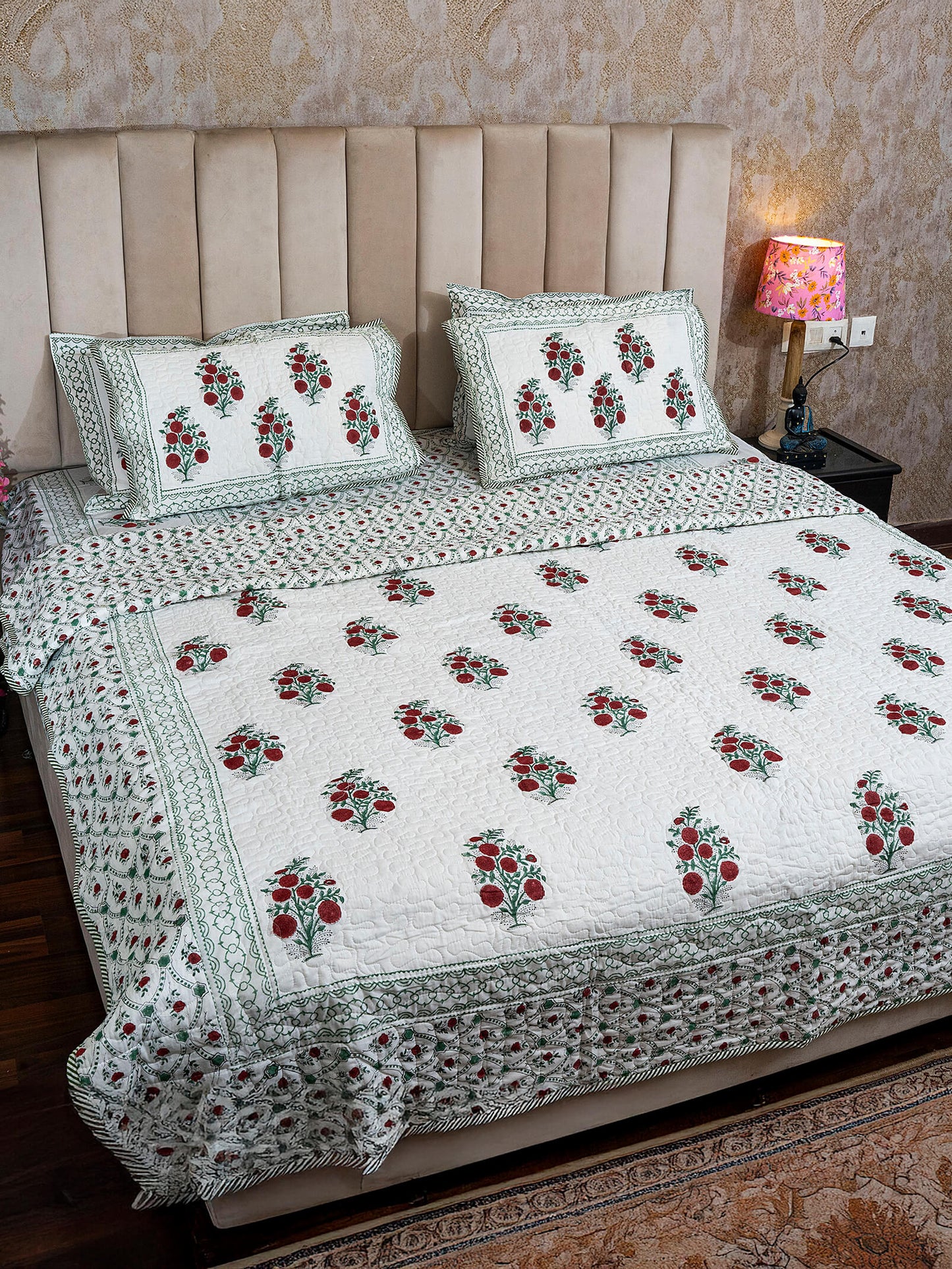 Anar Bagh Collection - Handcrafted Quilted Cotton Bedcover with Two Pillow Covers