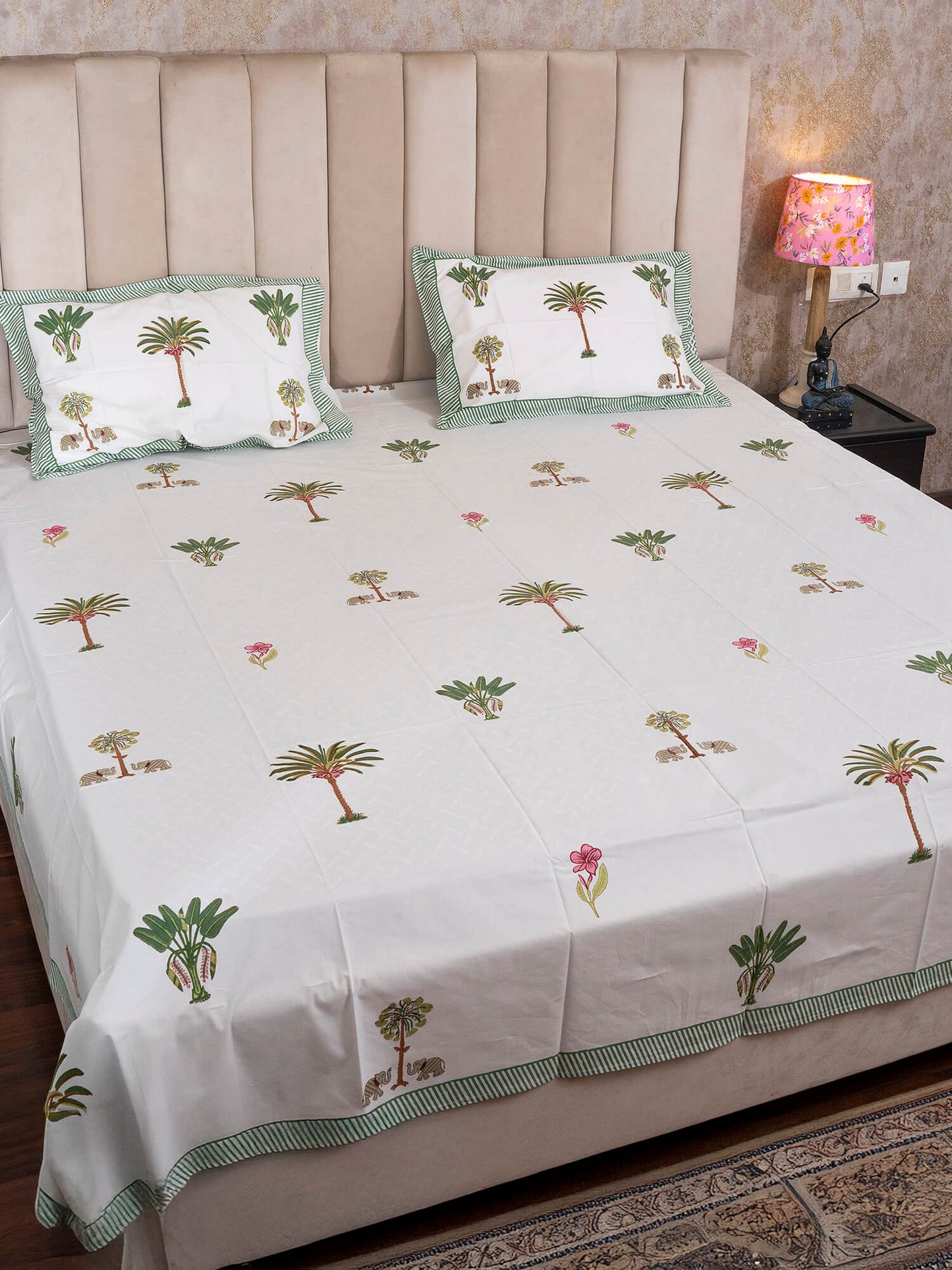 Shikar Bagh Collection - Hand Block Printed Super King Bedsheet with Reversible Pillow Covers (108 x 108 inches)