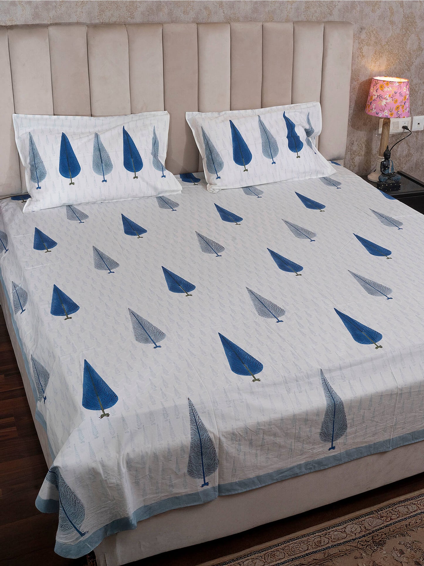 Neel Bagh Collection - Hand Block Printed King Bedsheet with Reversible Pillow Covers (90 x 108 inches)