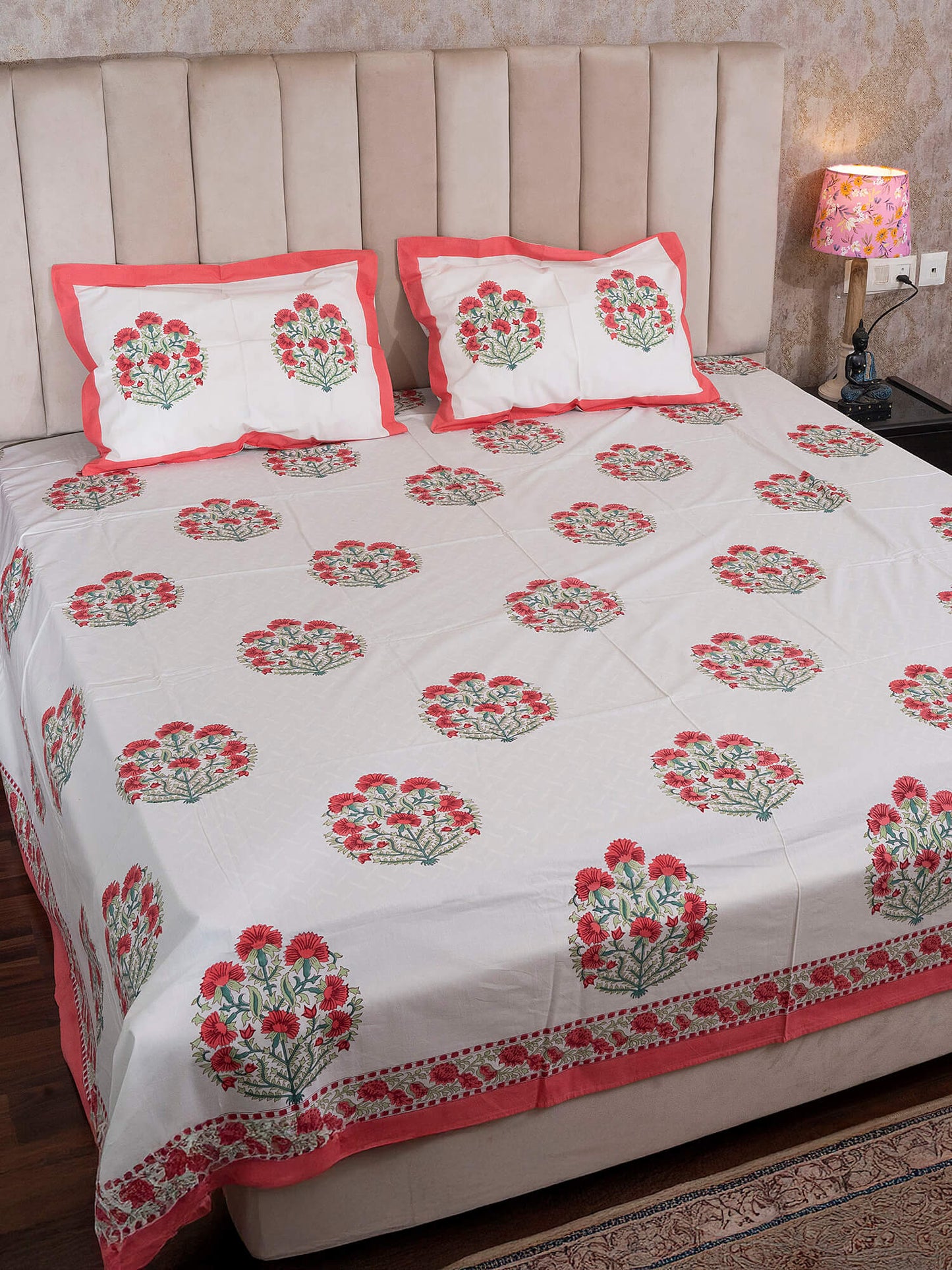 Kishan Bagh Collection - Hand Block Printed Super King Bedsheet with Reversible Pillow Covers (108 x 108 inches)