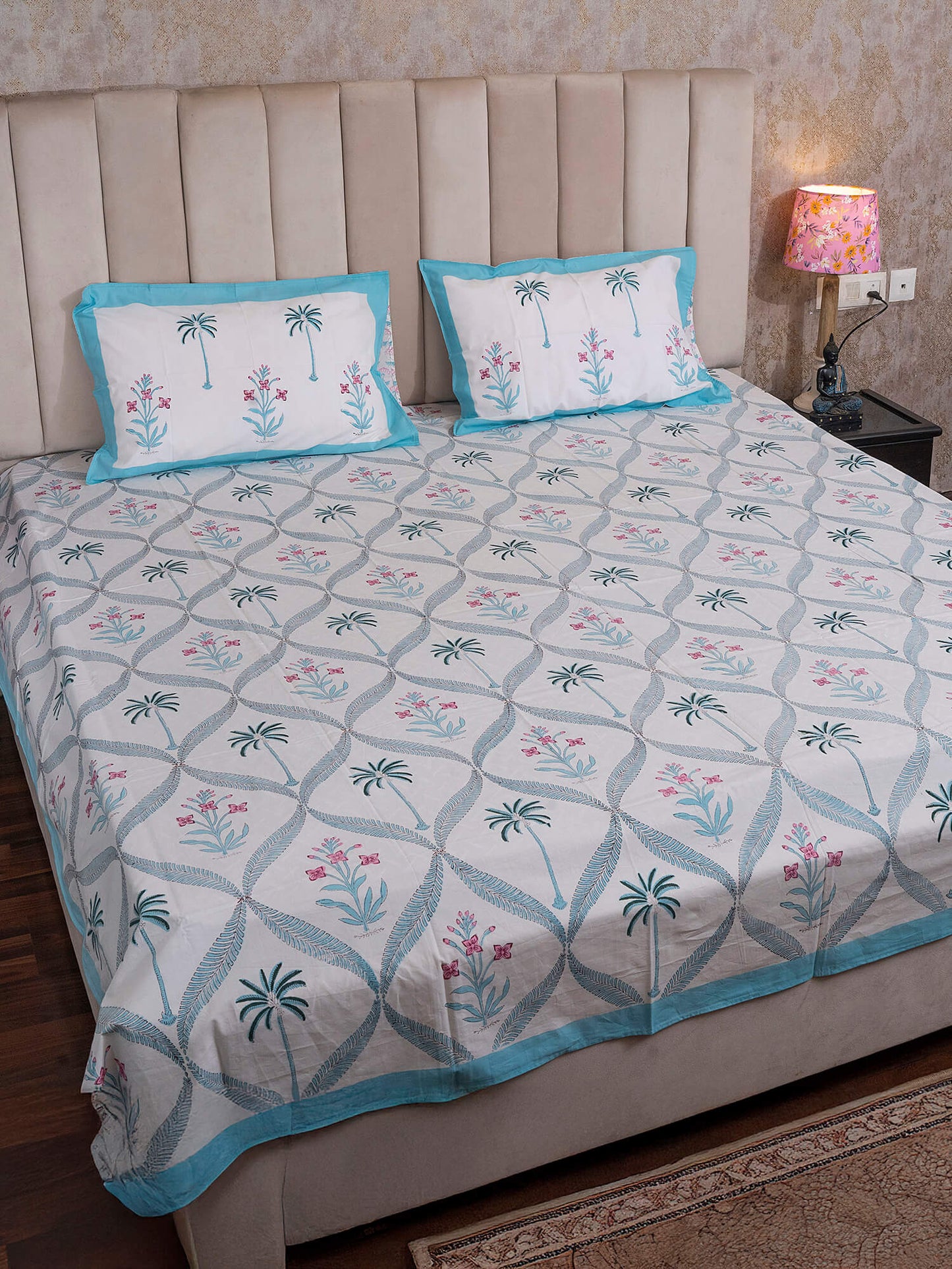 Ram Bagh Collection - Hand Block Printed King Bedsheet with Reversible Pillow Covers (90 x 108 inches)