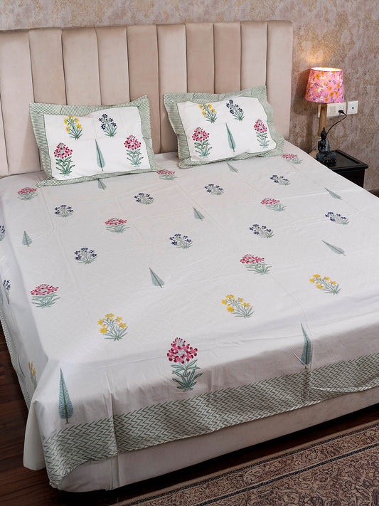 Panch Bagh Collection - Hand Block Printed King Bedsheet with Reversible Pillow Covers (90 x 108 inches)