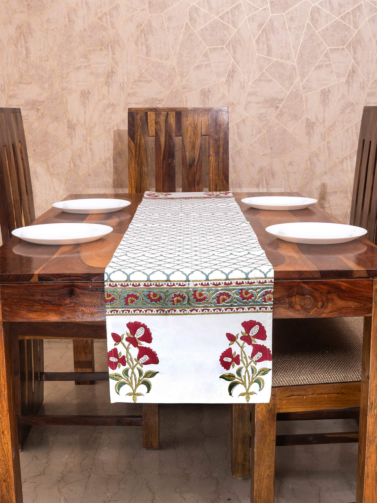 Phool Bagh Collection - Hand Block Printed Canvas Table Runner – 13x72 inches