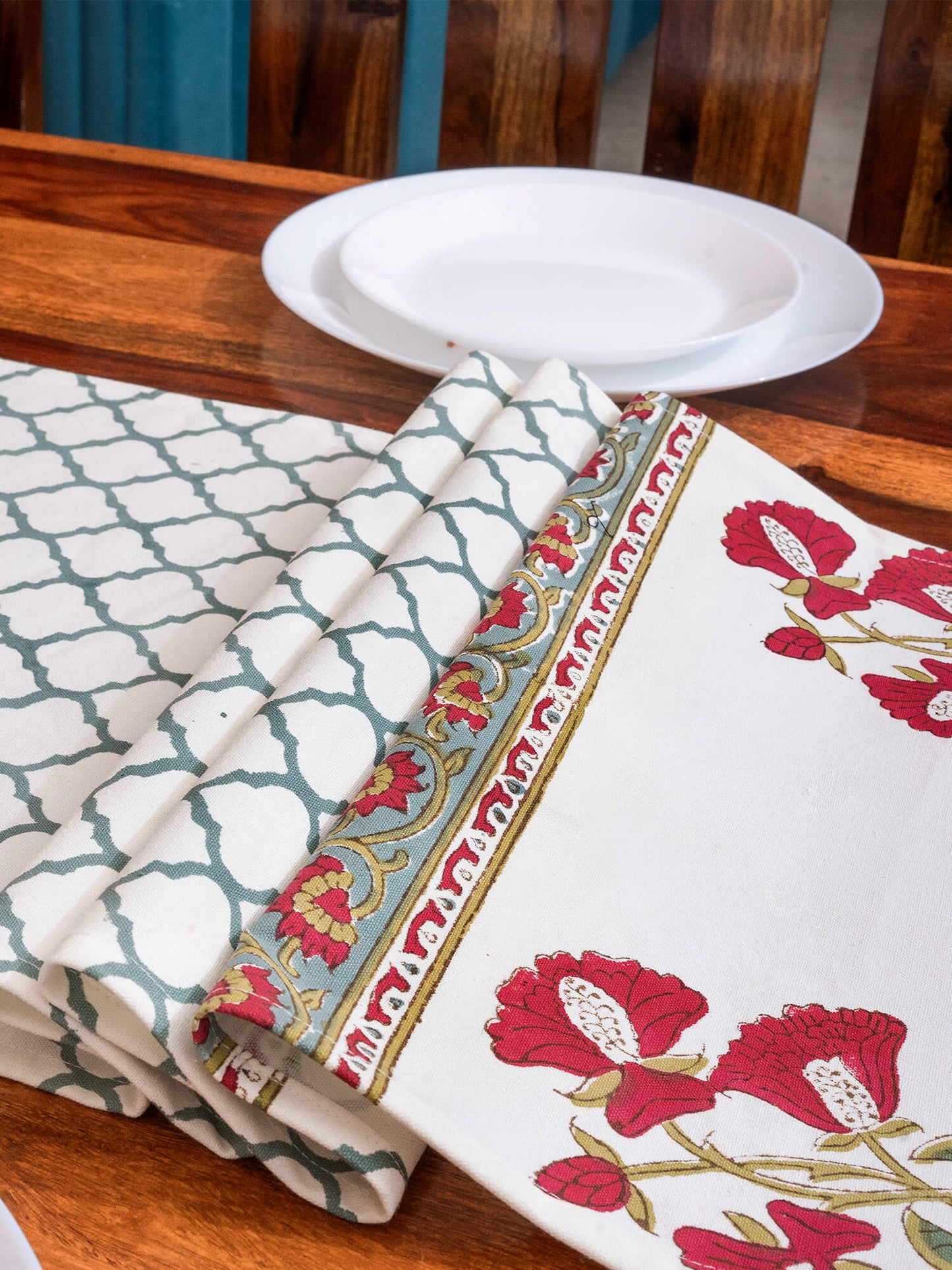 Phool Bagh Collection - Hand Block Printed Canvas Table Runner – 13x72 inches