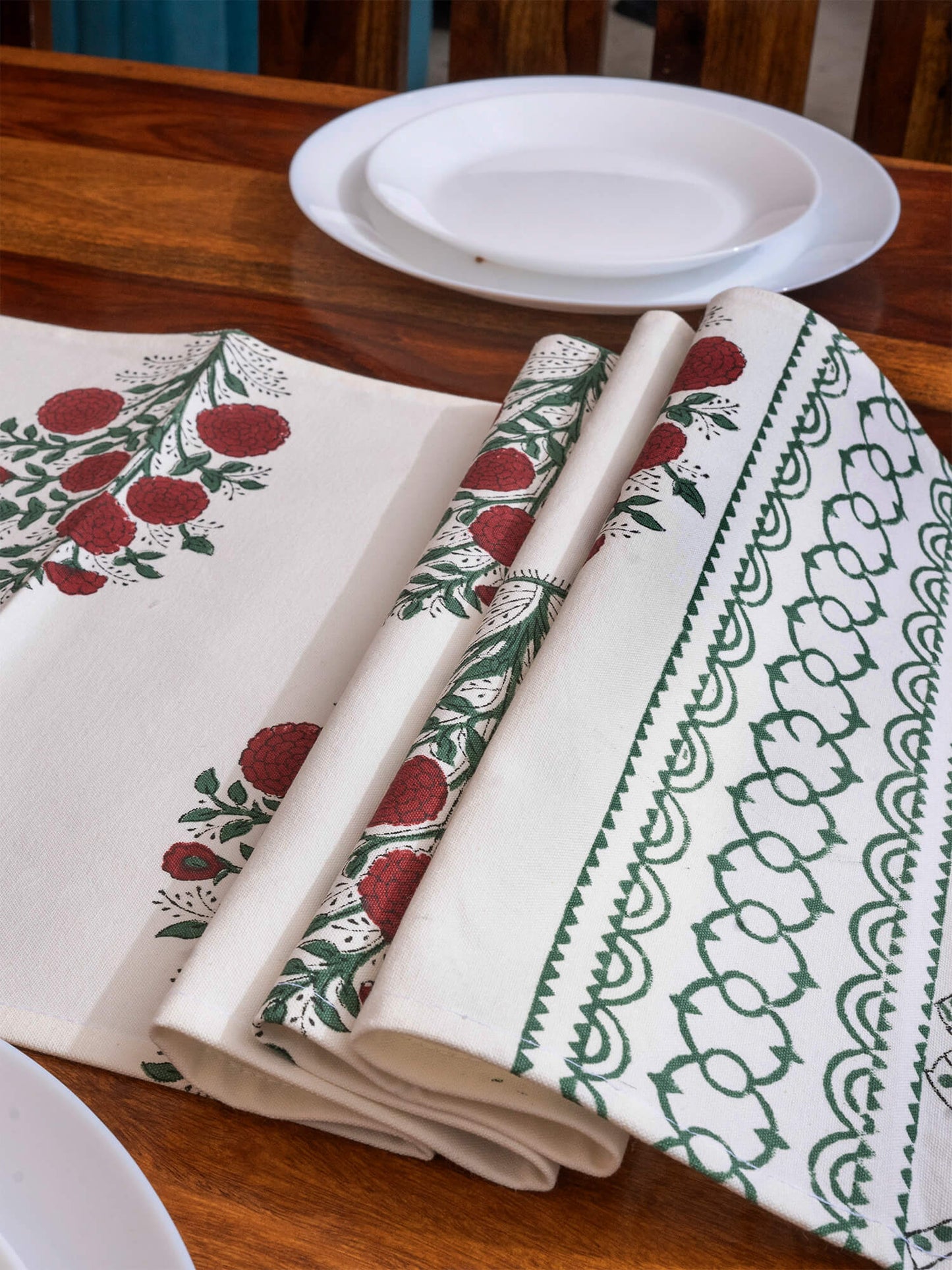 Anar Bagh Collection - Hand Block Printed Canvas Table Runner – 13x72 inches