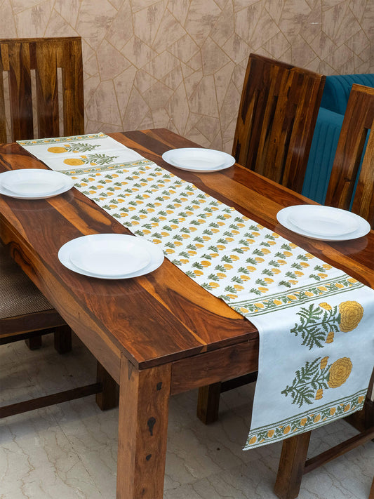 Hand Block Printed Canvas Table Runner – 13x72 inches