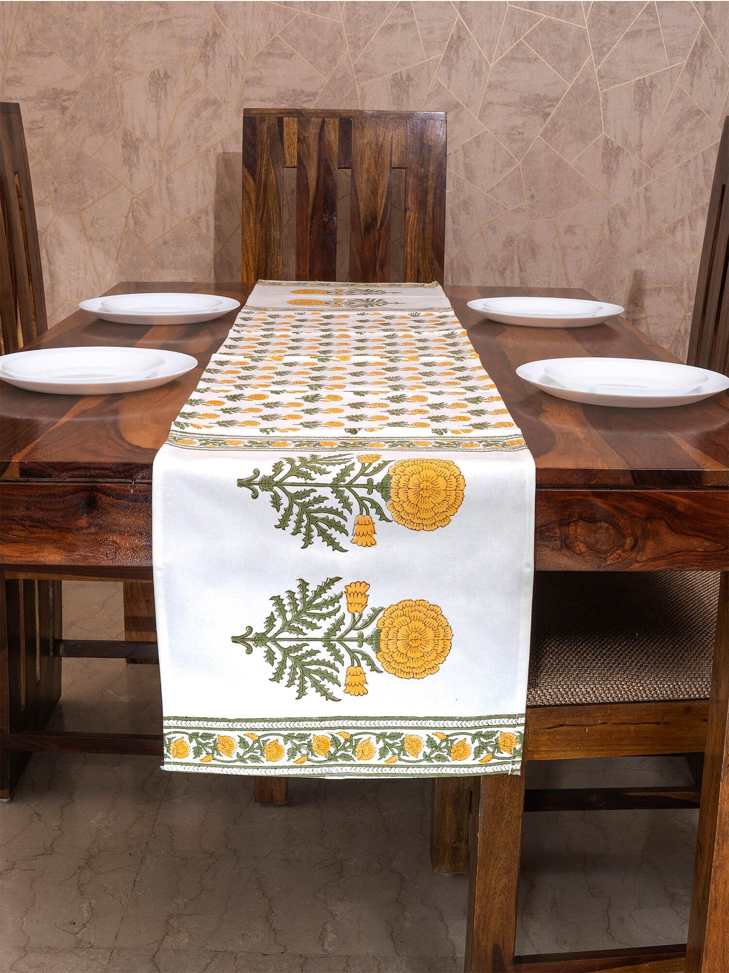 Hand Block Printed Canvas Table Runner – 13x72 inches