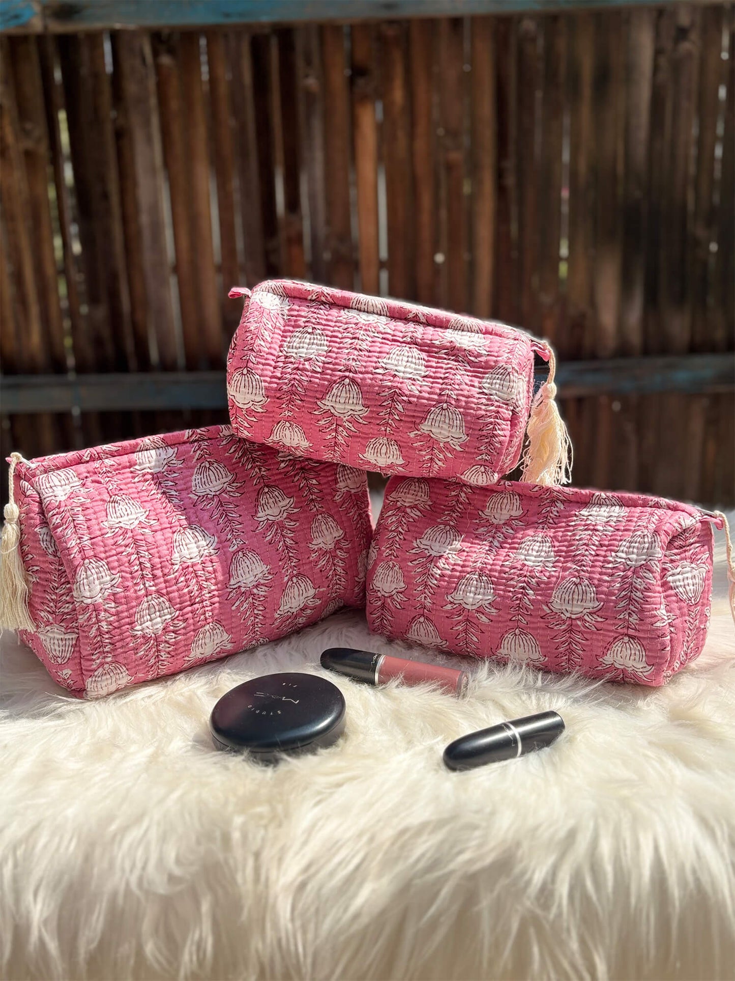 Hand Block Printed Quilted Multiutility Pouch Set – Pack of 3