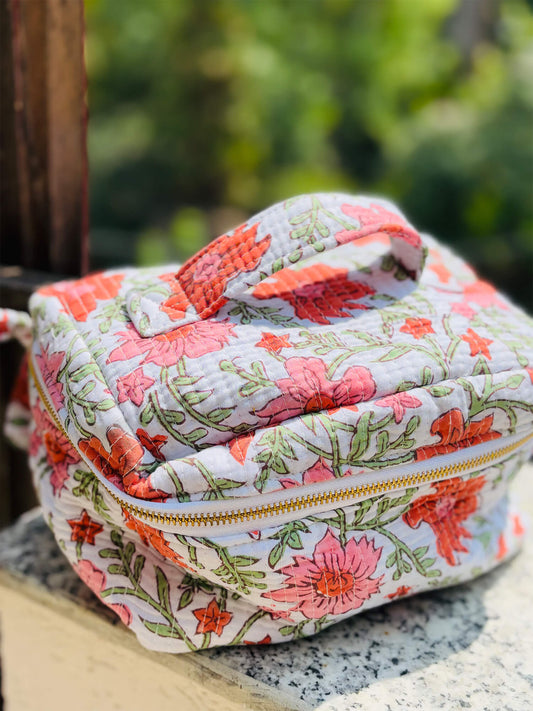 Handblock Quilted Vanity Bag – Travel-Friendly Organizer