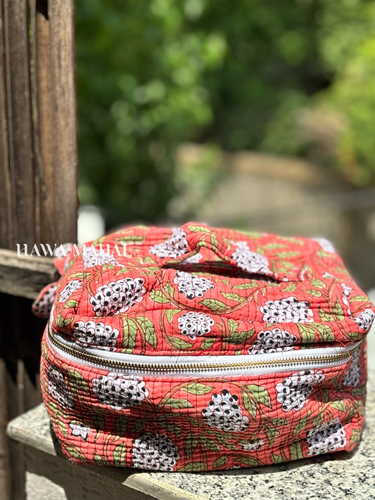 Handblock Quilted Vanity Bag – Travel-Friendly Organizer