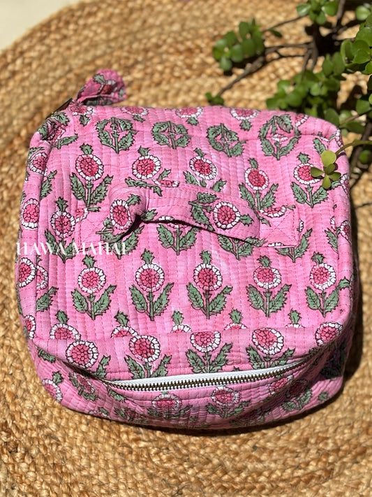 Handblock Quilted Vanity Bag – Travel-Friendly Organizer